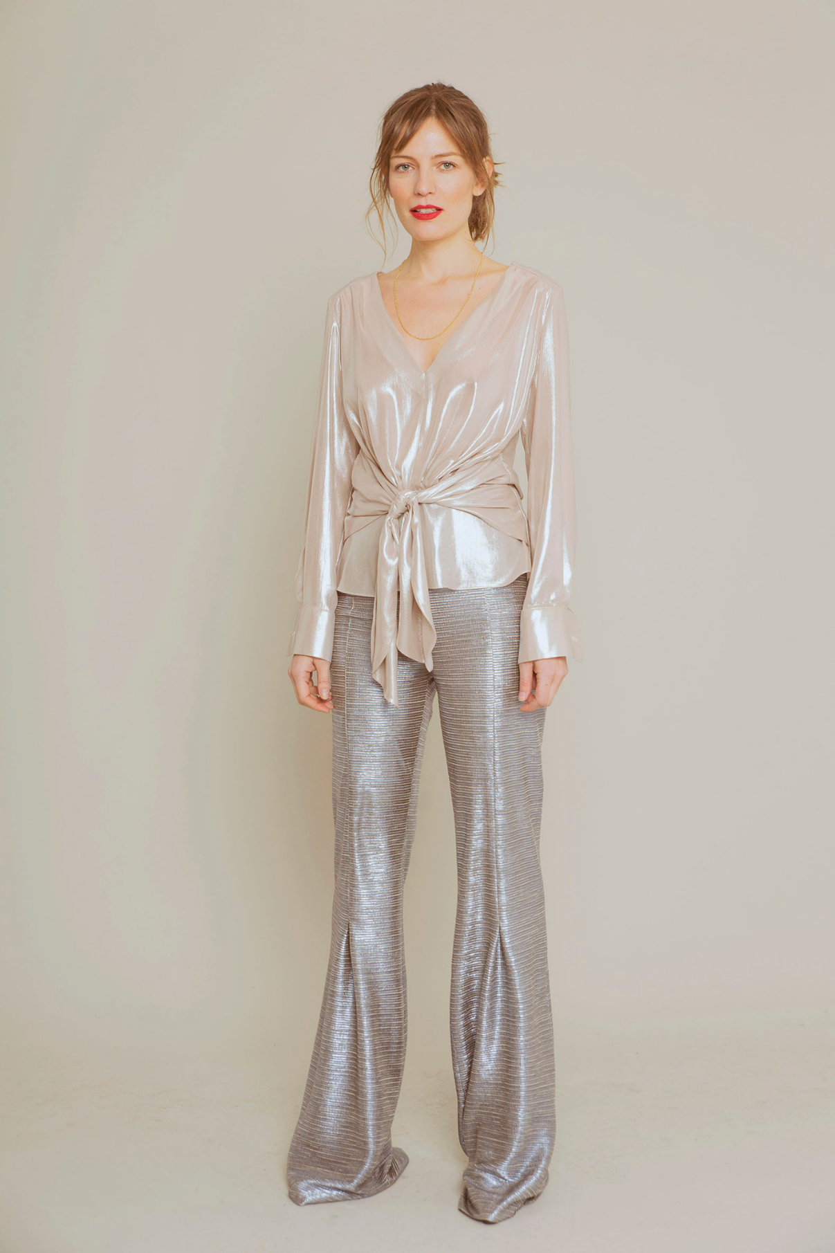 Iridescent Pleat Knit Trousers