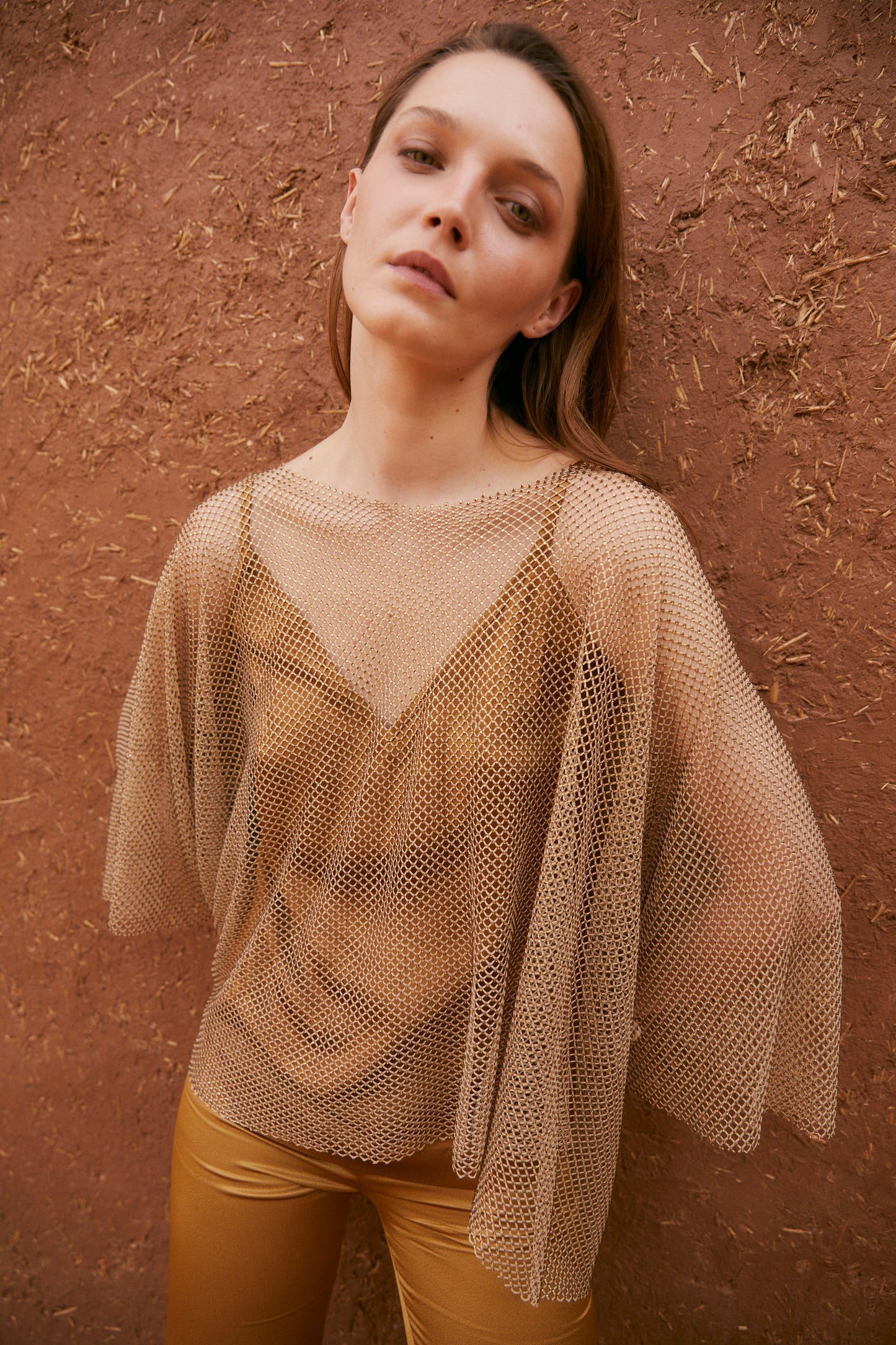 TOBACCO SATIN LINGERIE TOP