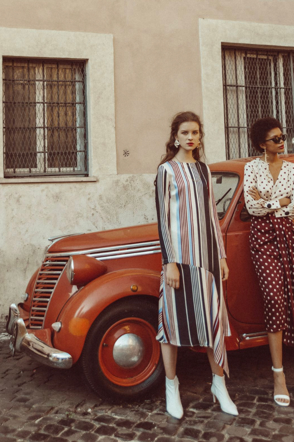 STRIPED MIDI DRESS