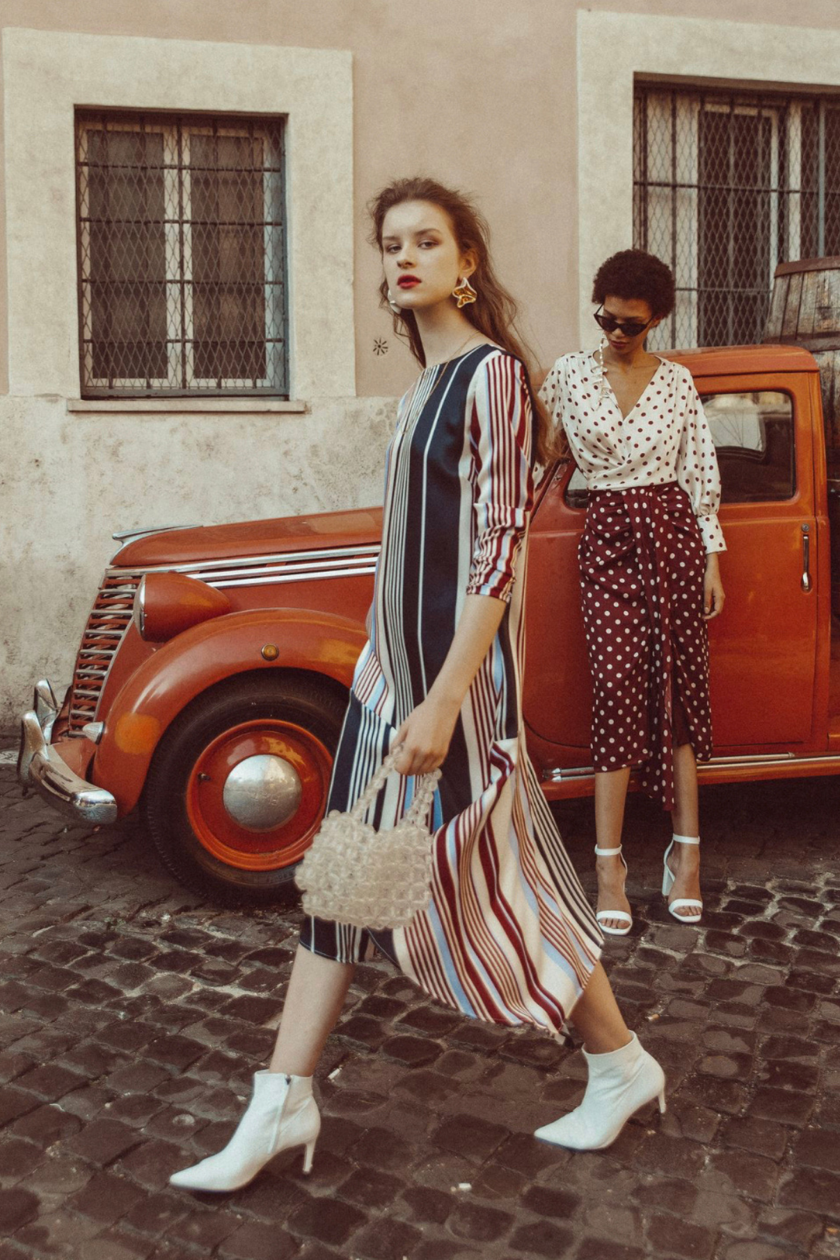 STRIPED MIDI DRESS