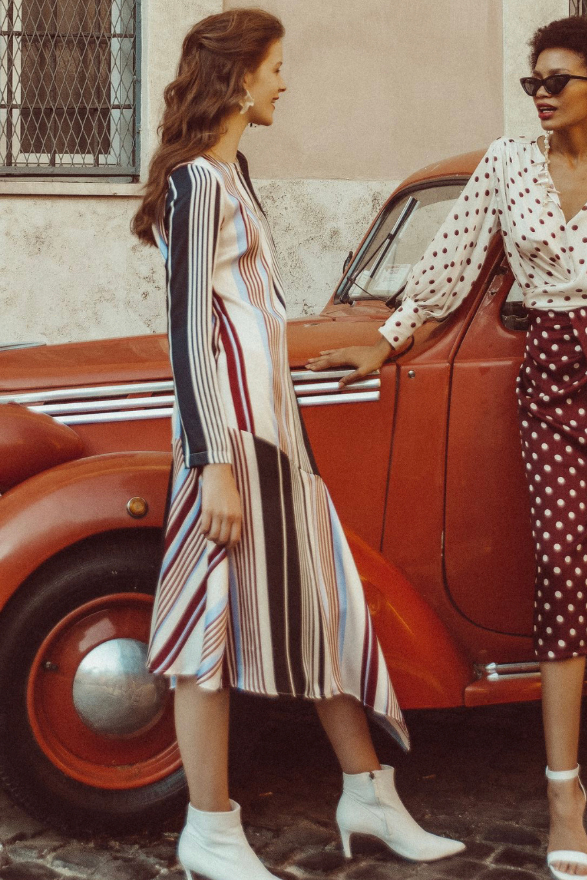 STRIPED MIDI DRESS