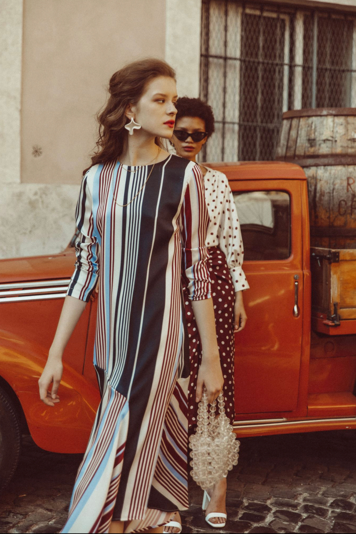 STRIPED MIDI DRESS