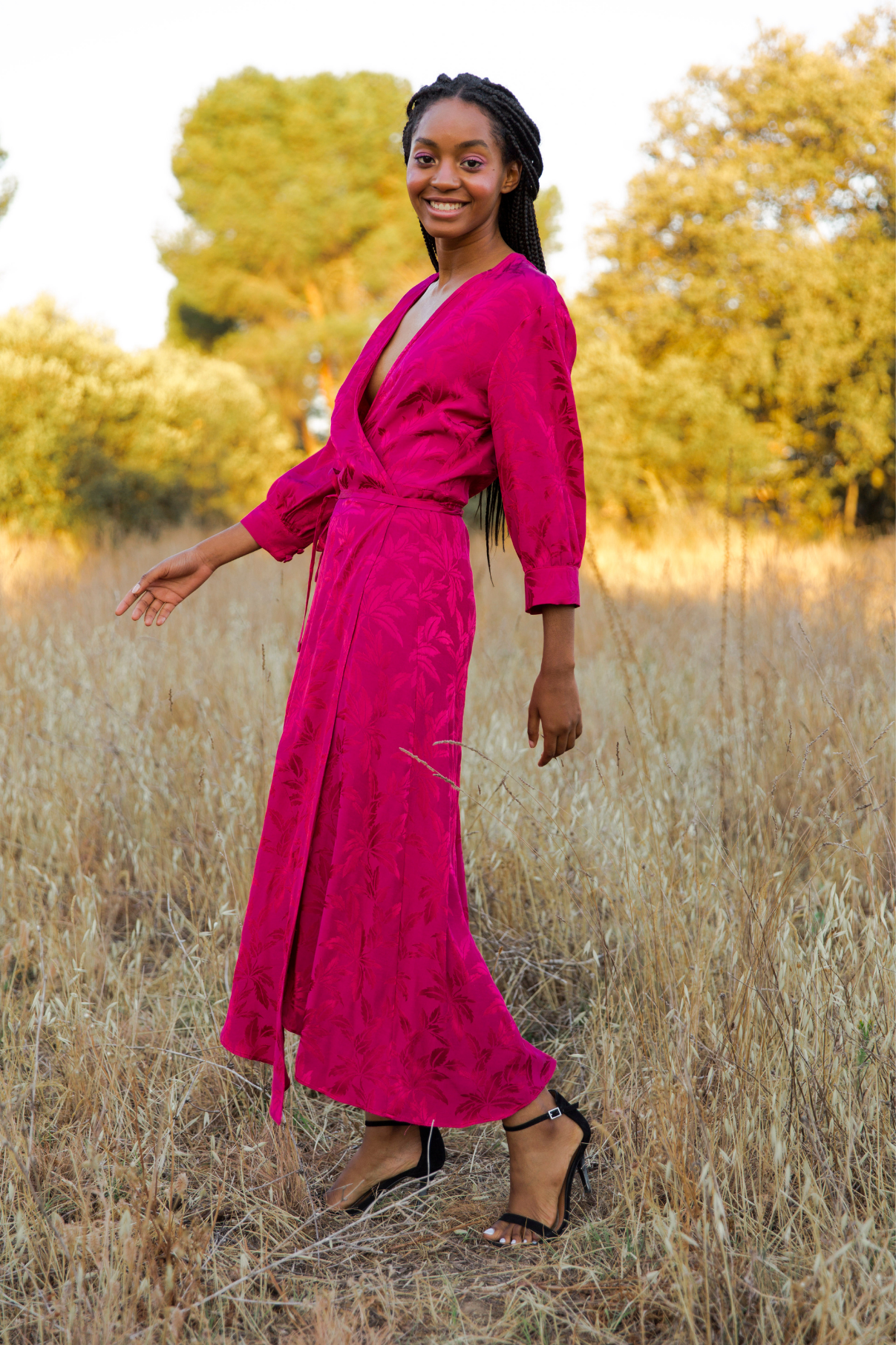 STRAWBERRY PALM TREES WRAP DRESS