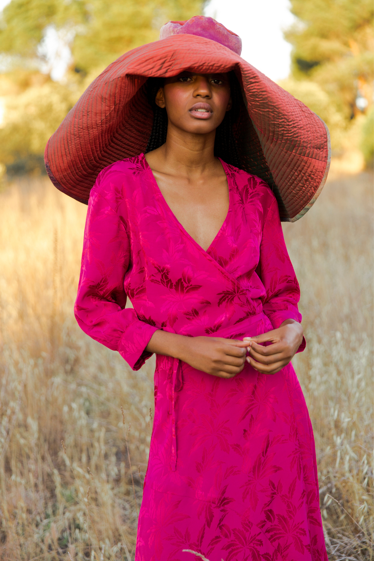 STRAWBERRY PALM TREES WRAP DRESS