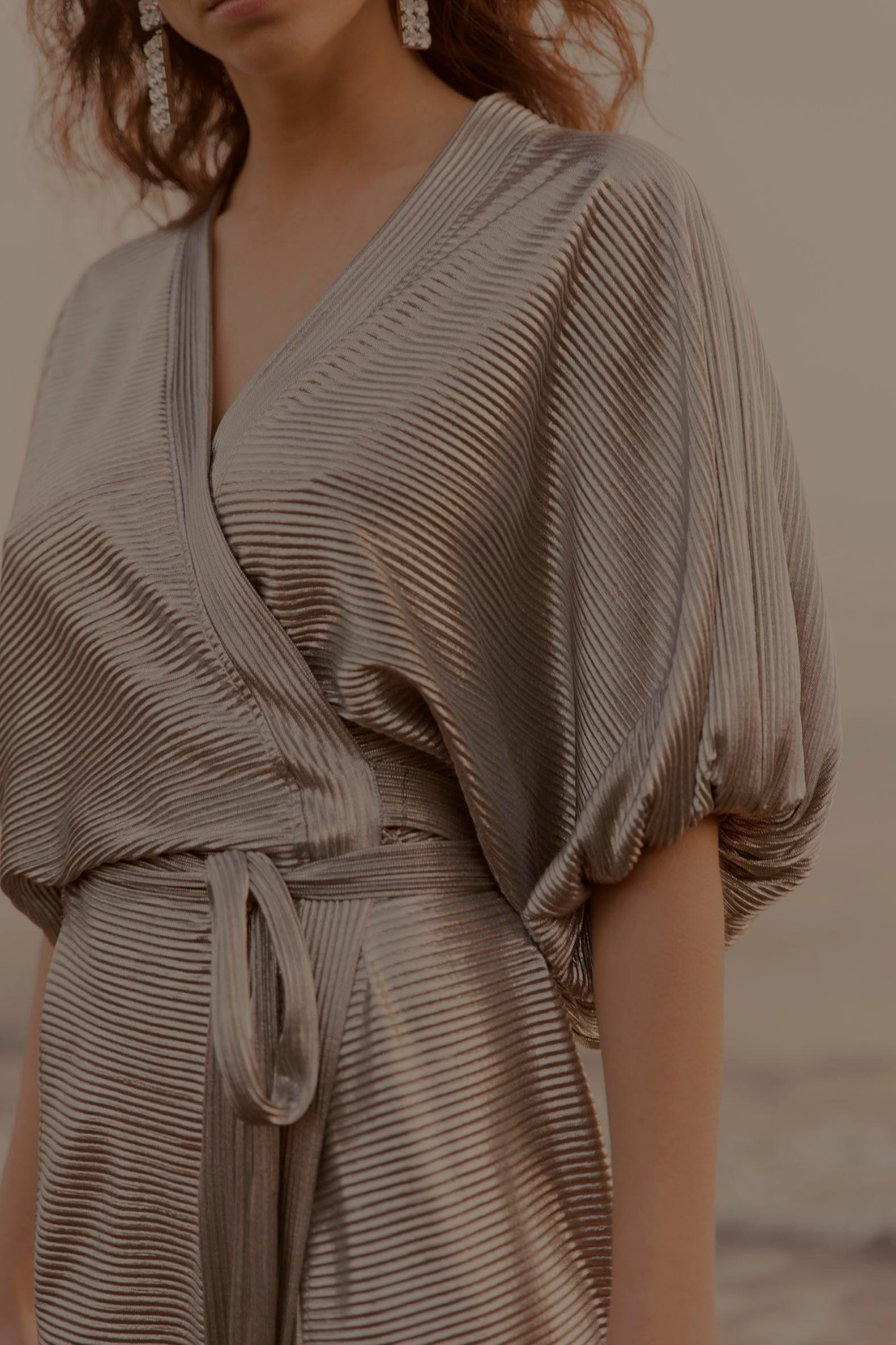 PLEATED WRAP DRESS
