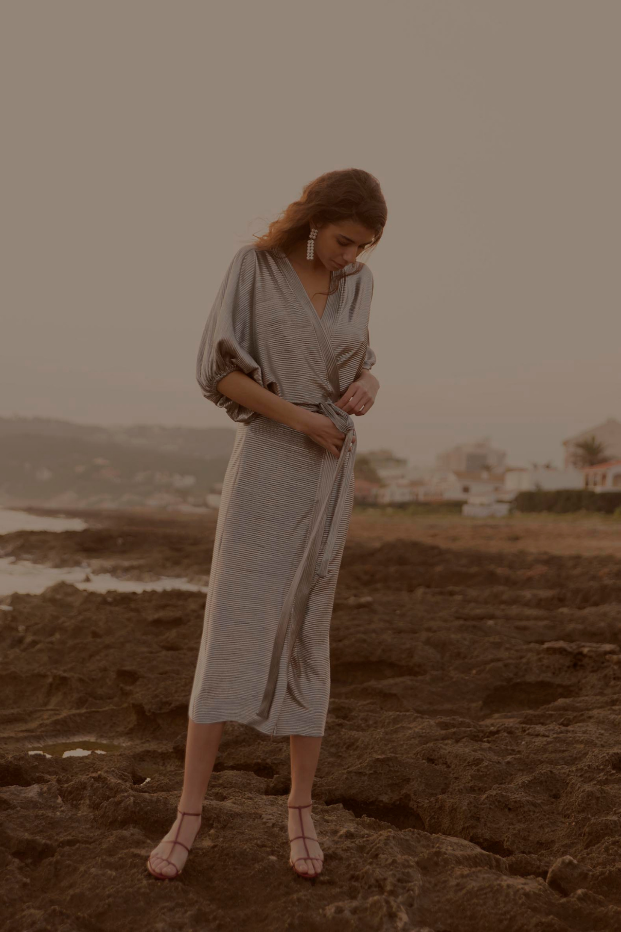 PLEATED WRAP DRESS