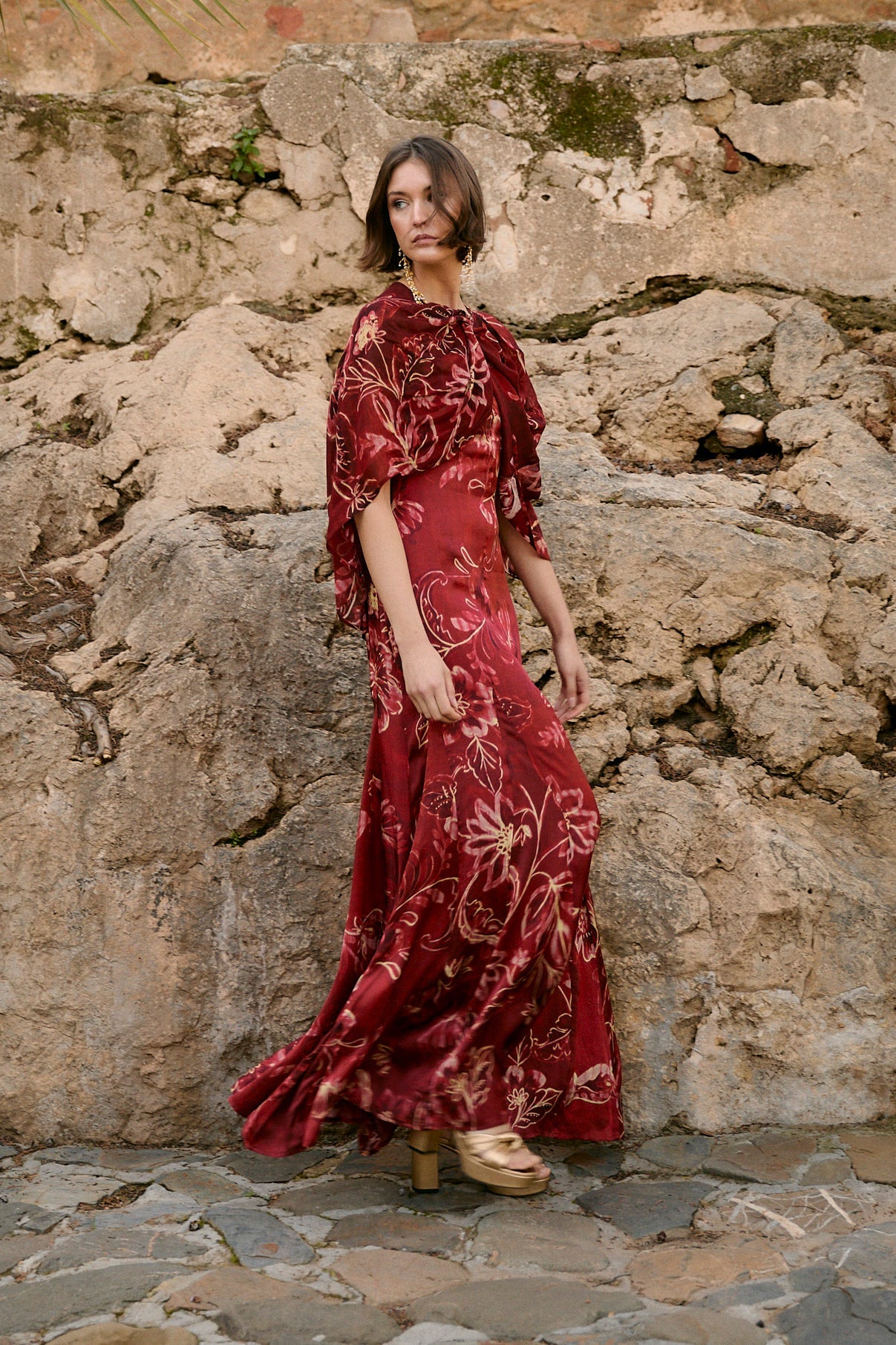 CORINTHIA CARMINE PEONY DRESS