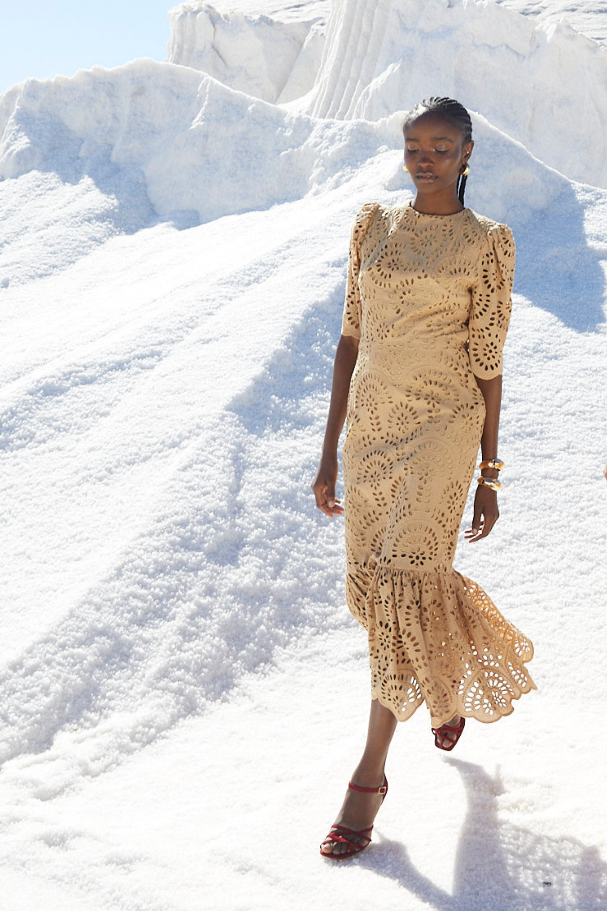 BEIGE DIE-CUT LEYRE DRESS