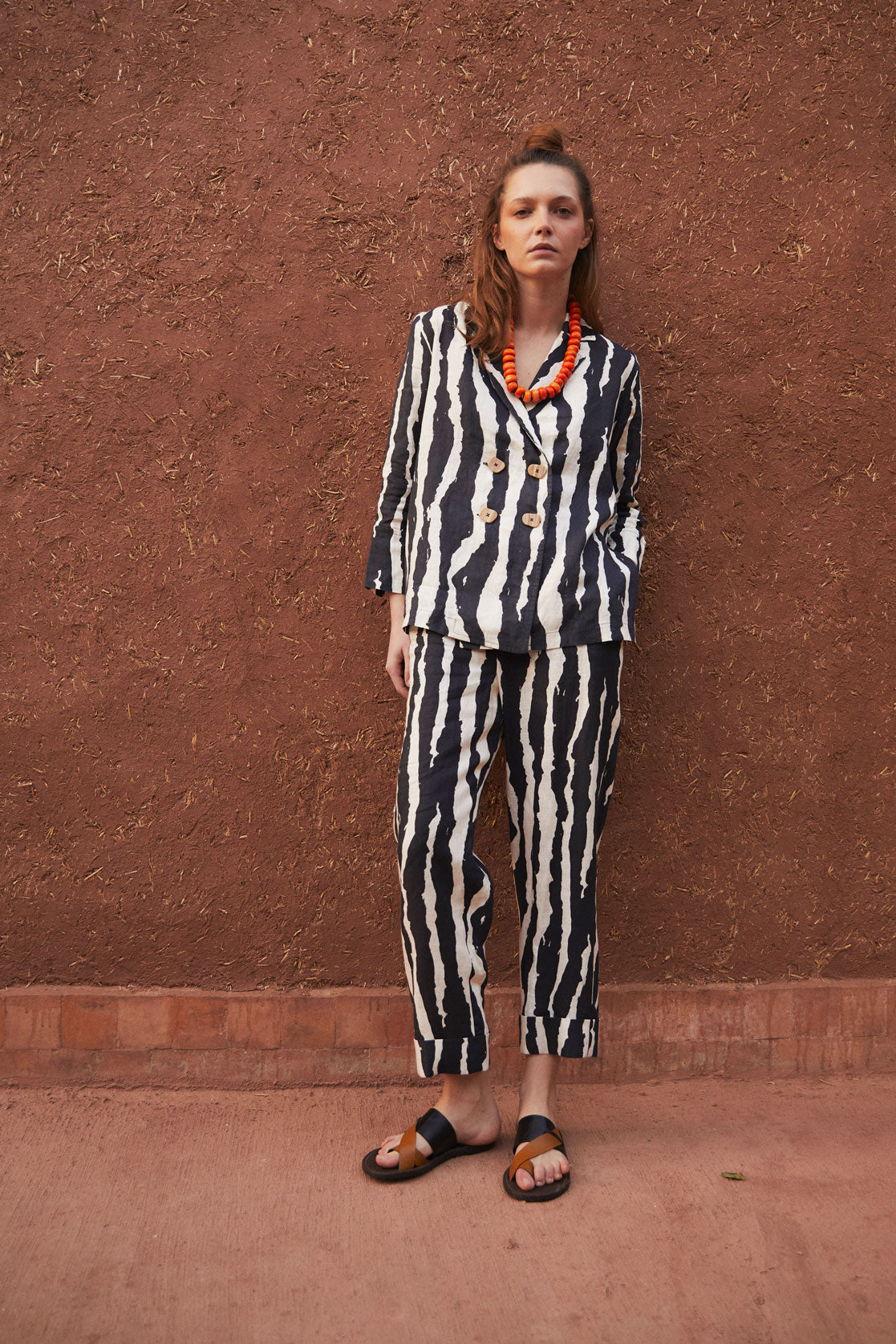 SUSAN ZEBRA BLACK LINEN PANTS