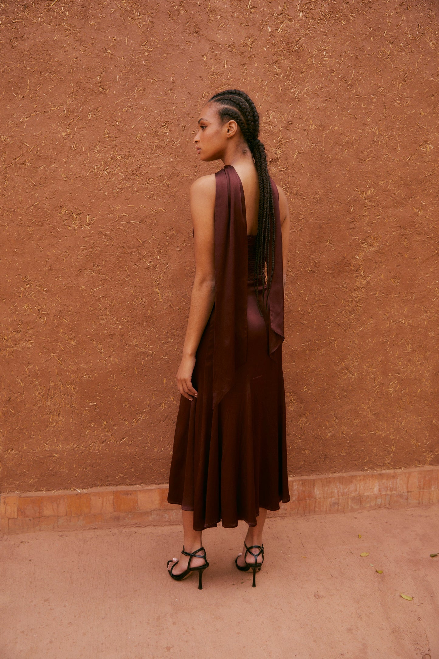 BROWN SATIN CORINTHIAN DRESS