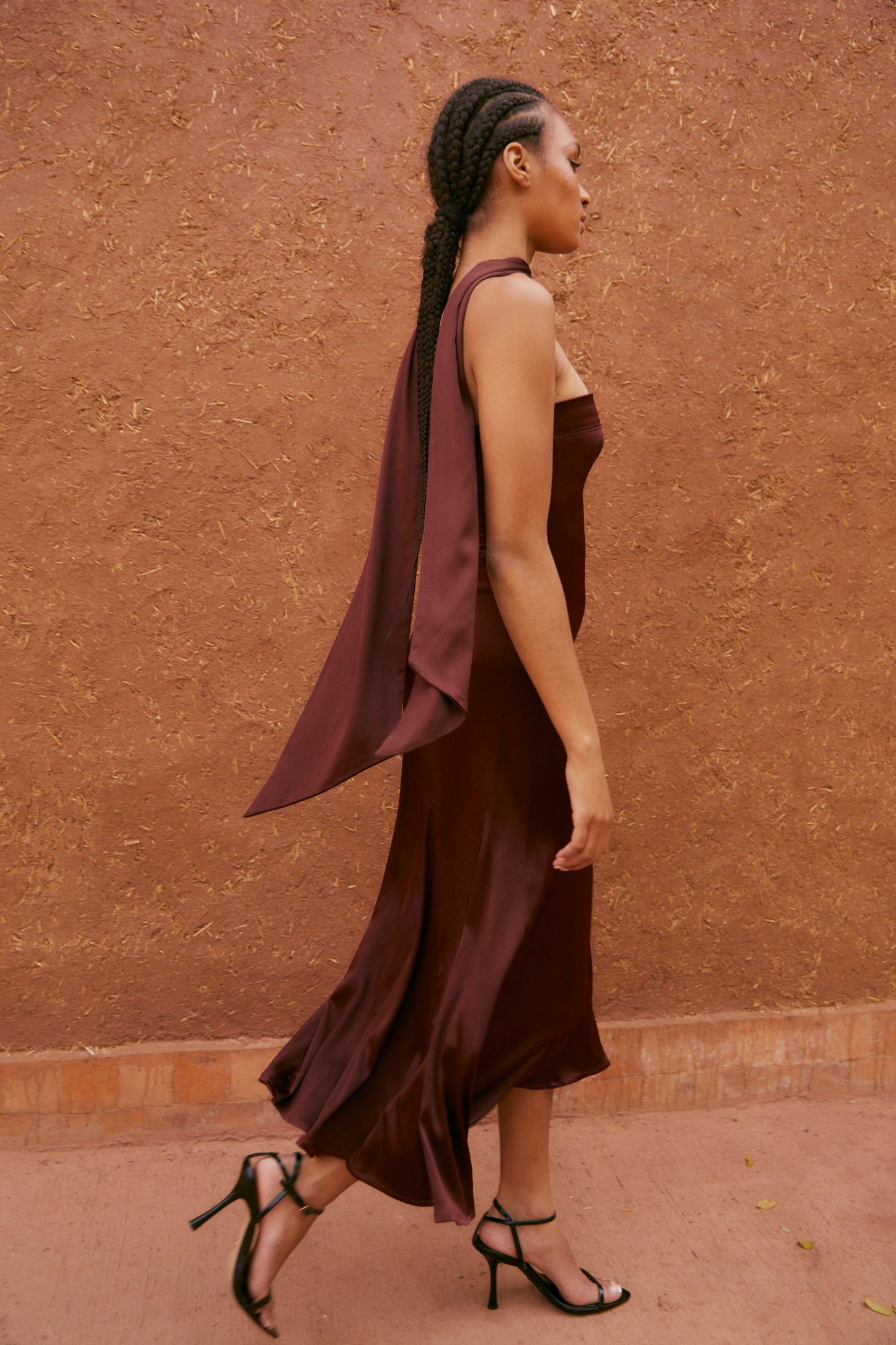 BROWN SATIN CORINTHIAN DRESS