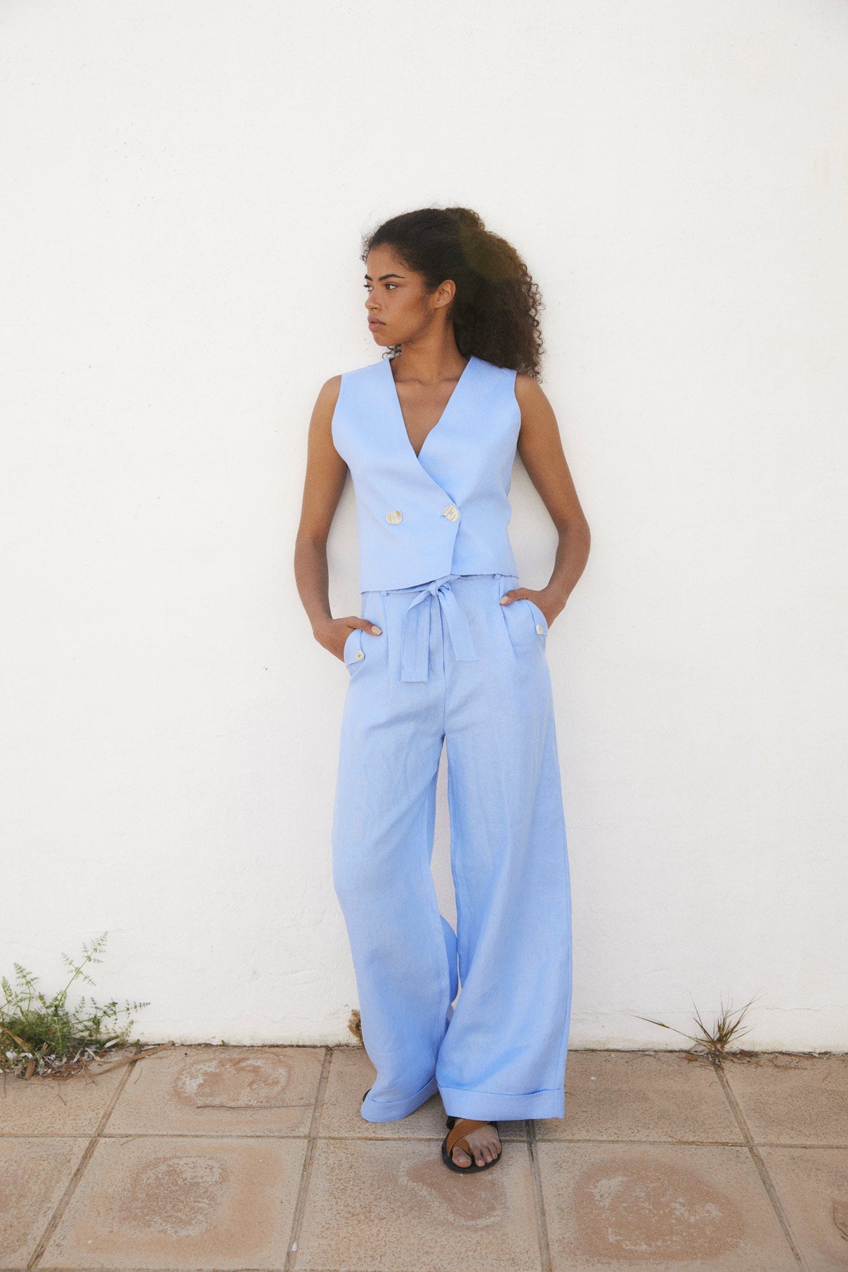 BLUE LINEN CROSSBODY