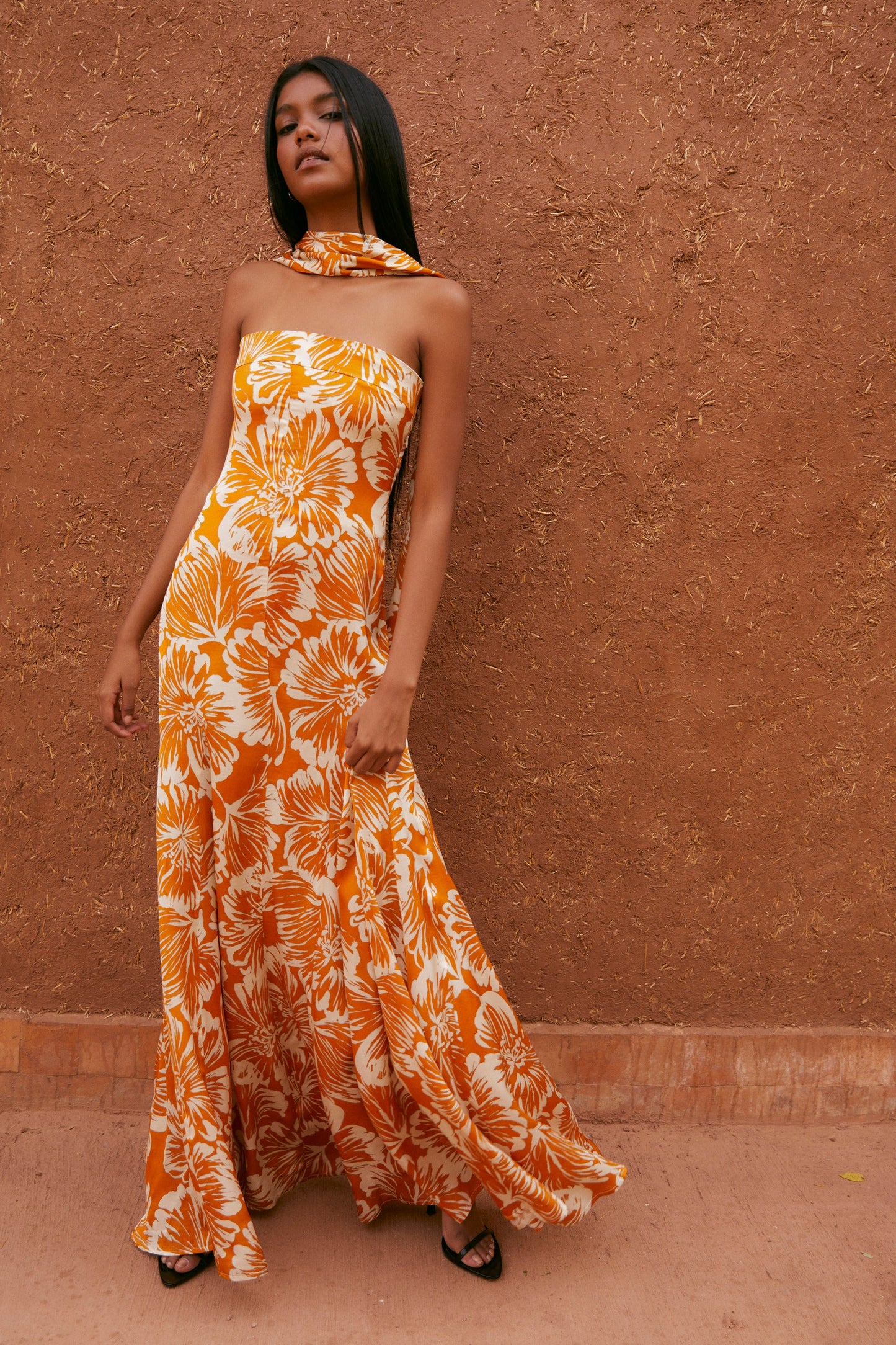 CORINTHIA DRESS WATERCOLOR FLOWER PUMPKIN