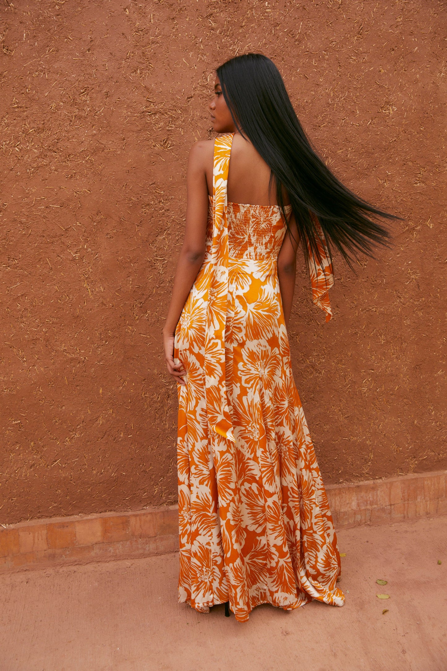 CORINTHIA DRESS WATERCOLOR FLOWER PUMPKIN