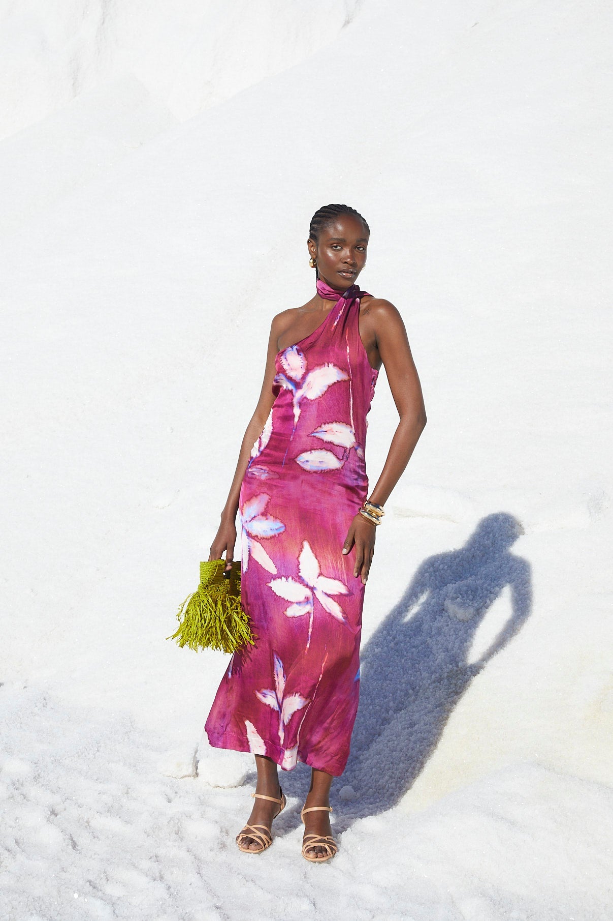 FLOWER SATIN HALTER DRESS