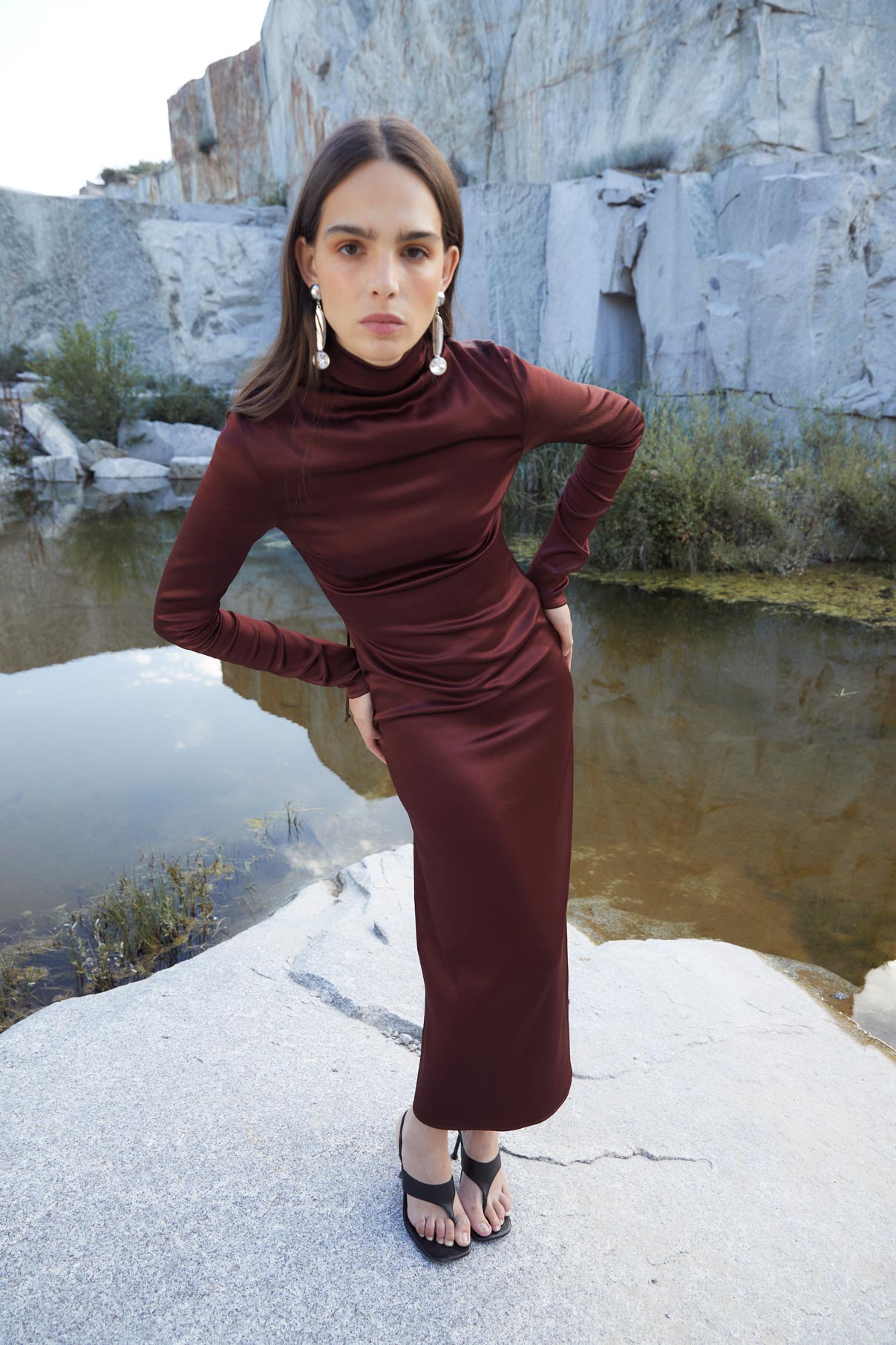BROWN SATIN MINIMAL DRESS