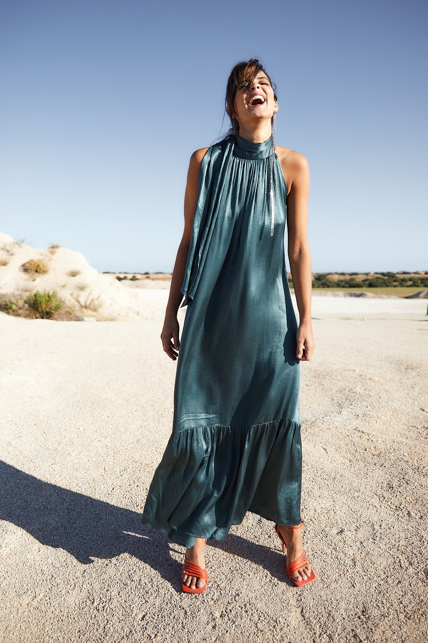 SATIN HALTER DRESS