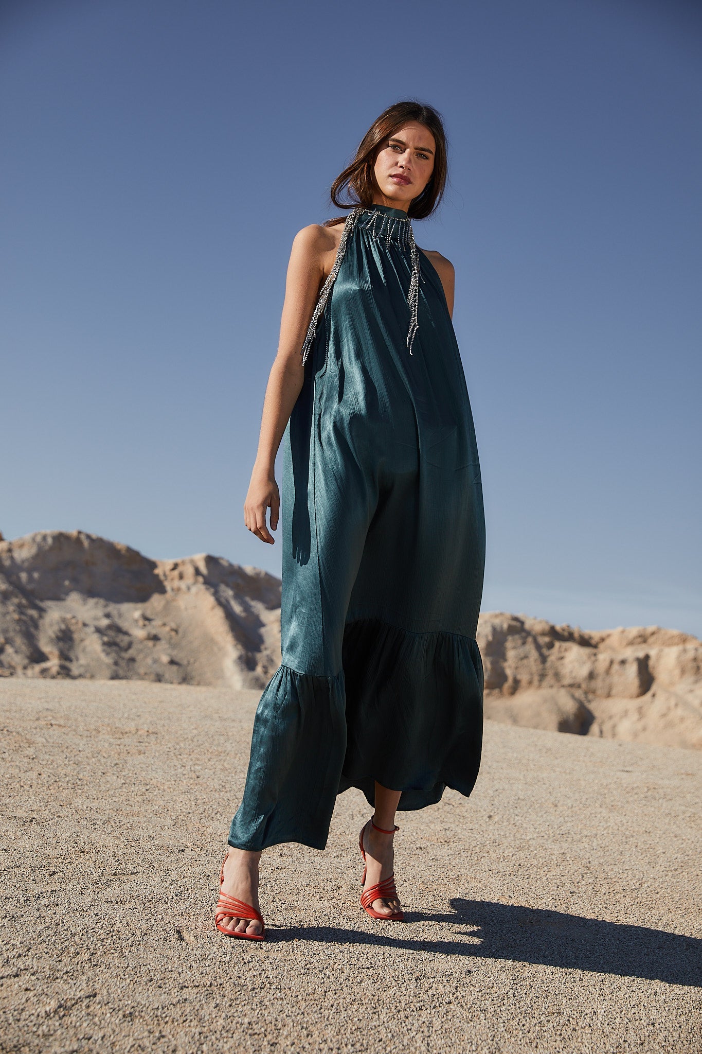SATIN HALTER DRESS