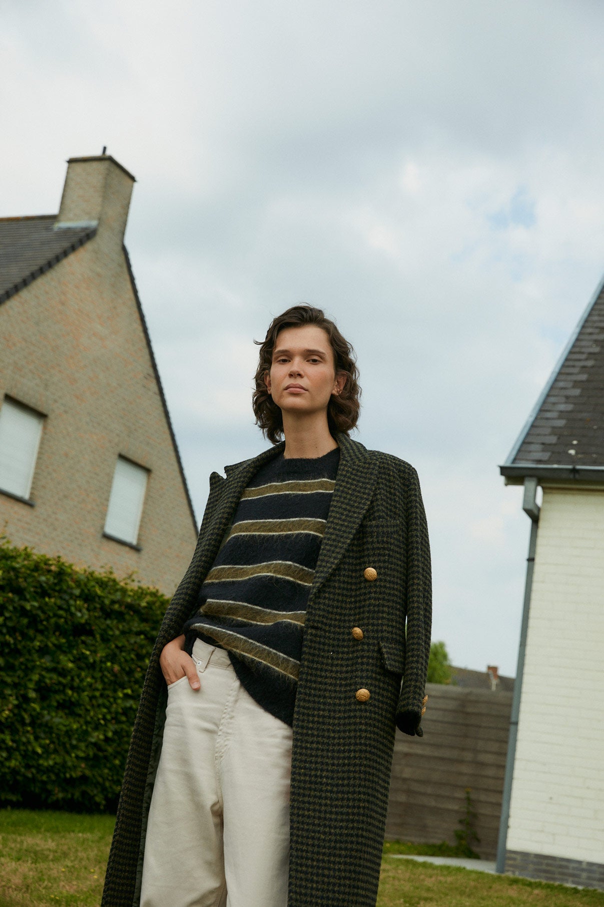 KHAKI STRIPED KNIT JERSEY