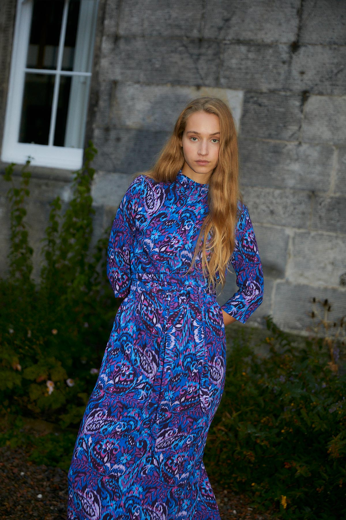 CLOTILDE DRESS WITH BLUE IKAT FLOWER