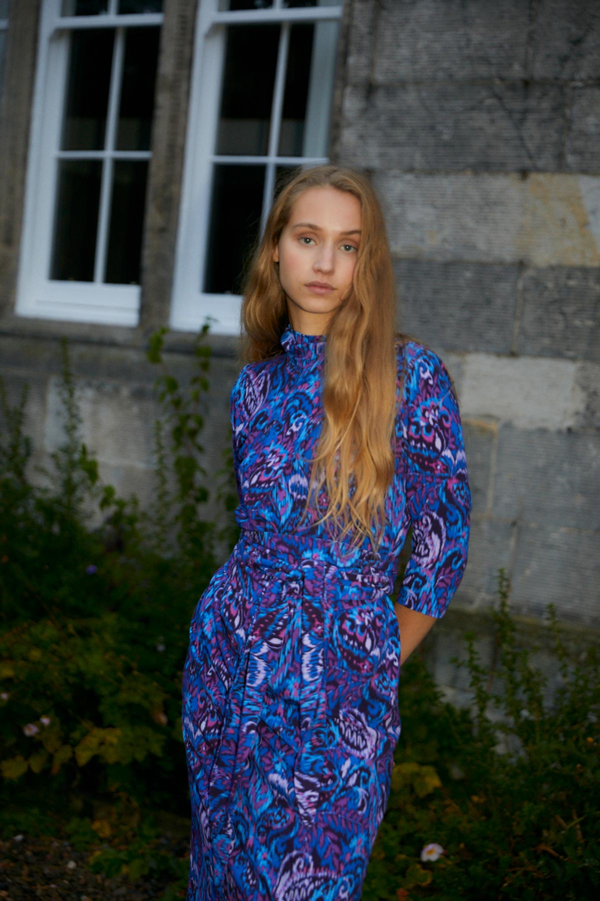 CLOTILDE DRESS WITH BLUE IKAT FLOWER