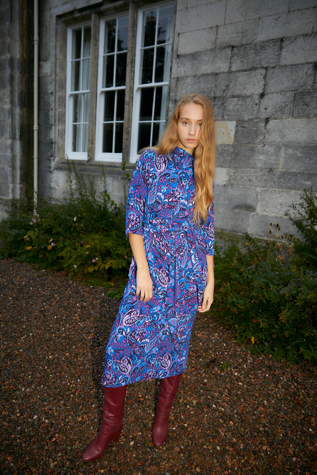 CLOTILDE DRESS WITH BLUE IKAT FLOWER