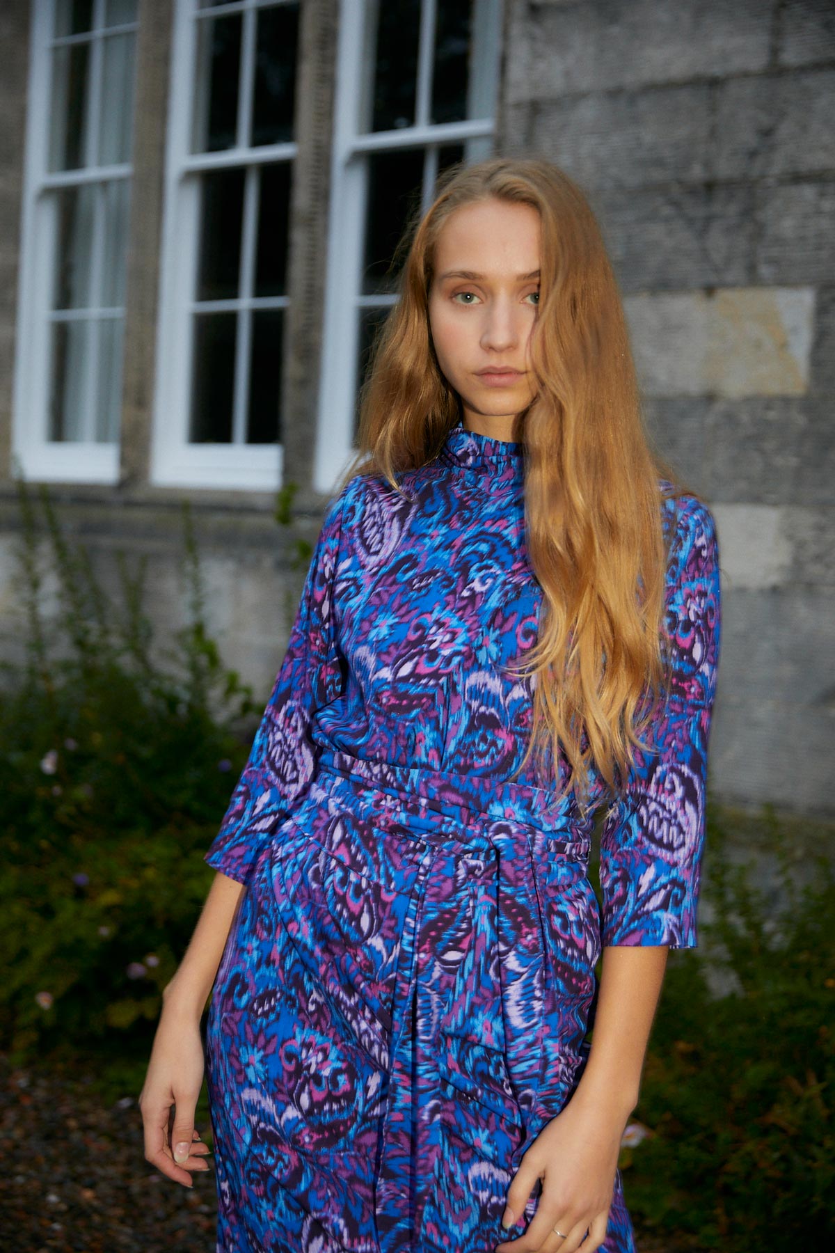 CLOTILDE DRESS WITH BLUE IKAT FLOWER
