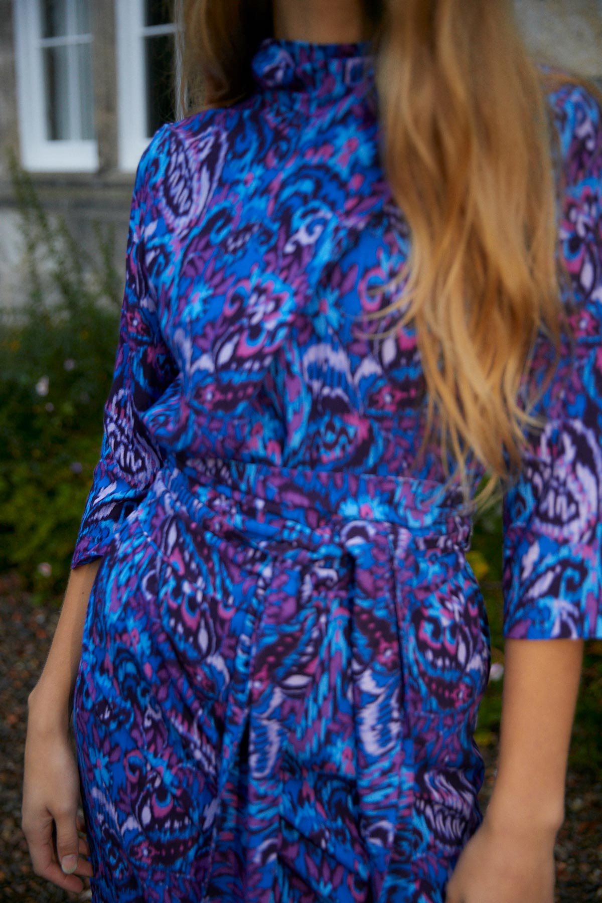 CLOTILDE DRESS WITH BLUE IKAT FLOWER