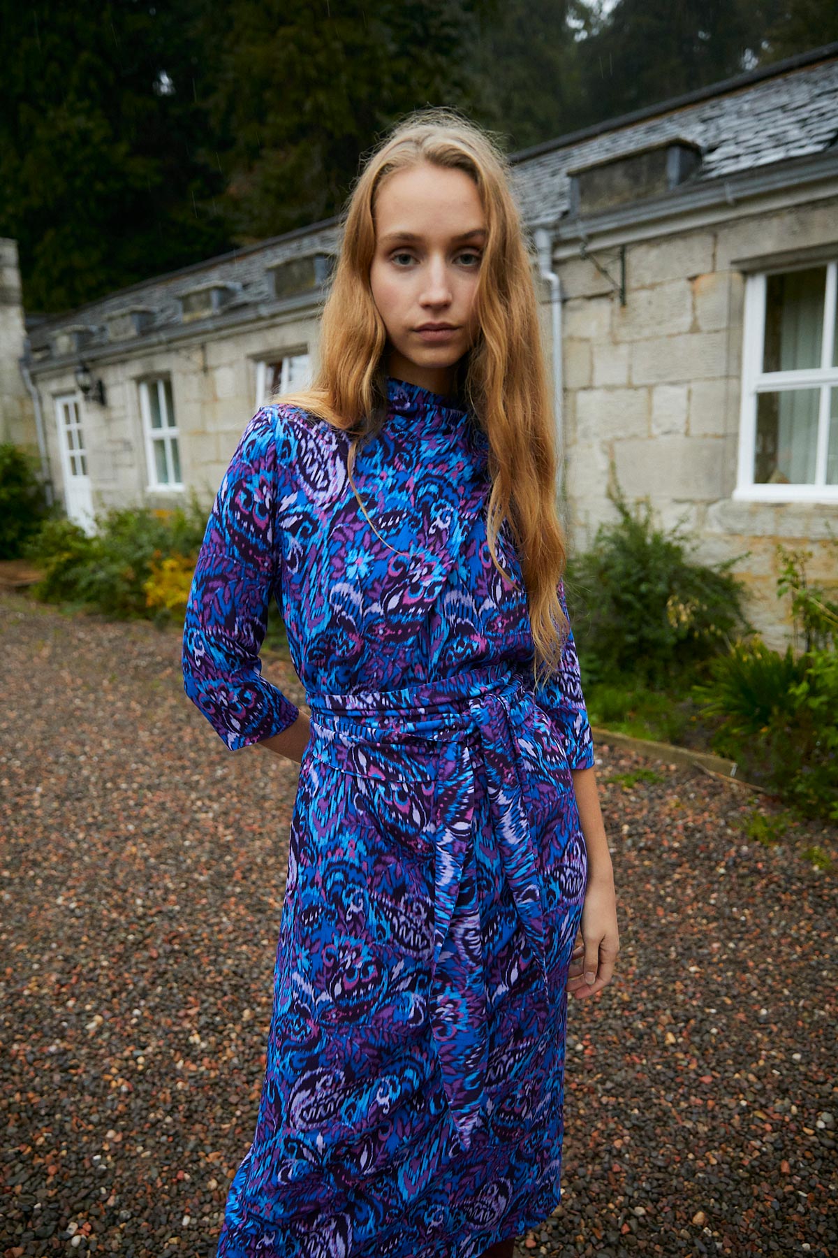 CLOTILDE DRESS WITH BLUE IKAT FLOWER
