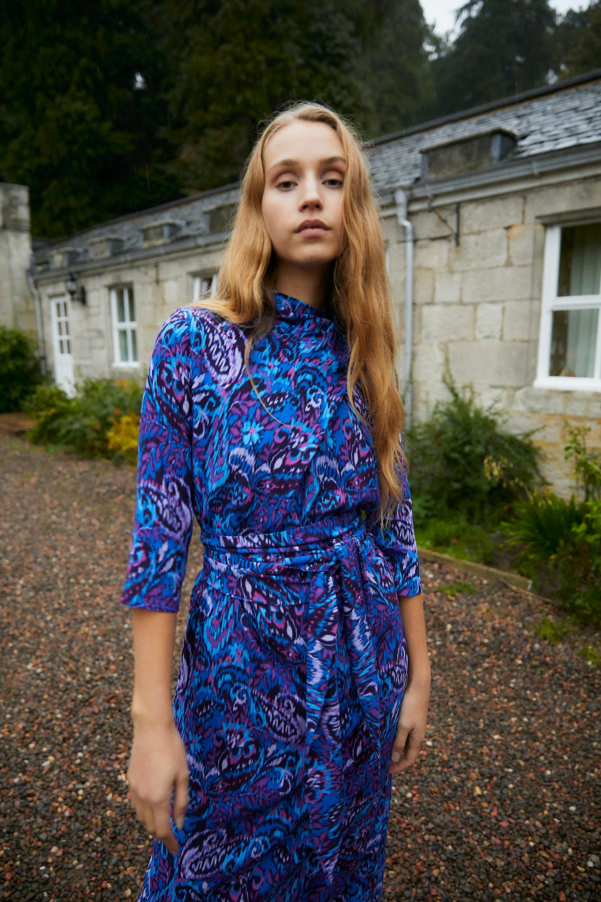CLOTILDE DRESS WITH BLUE IKAT FLOWER