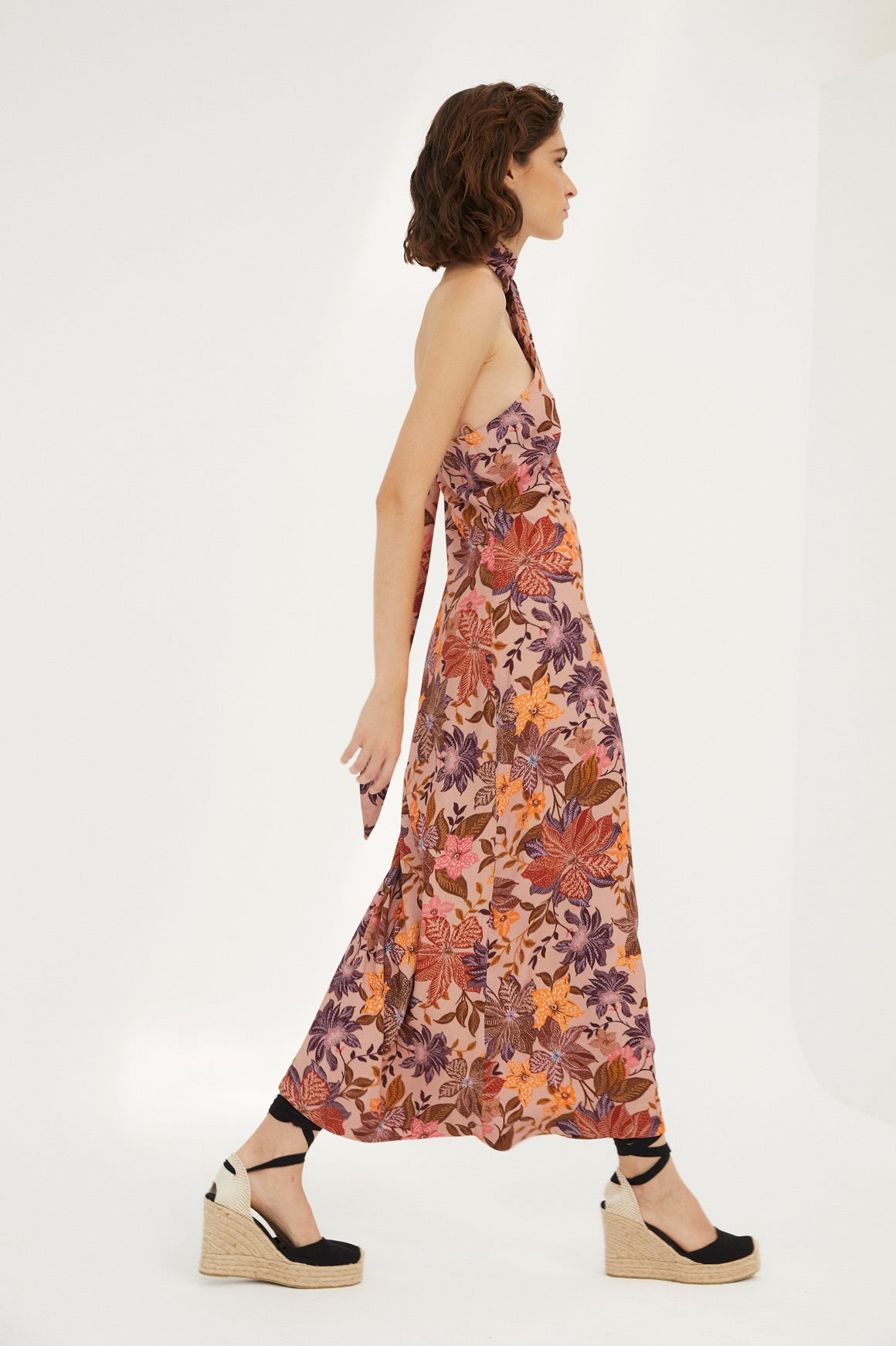 NUDE FLOWER HALTER DRESS