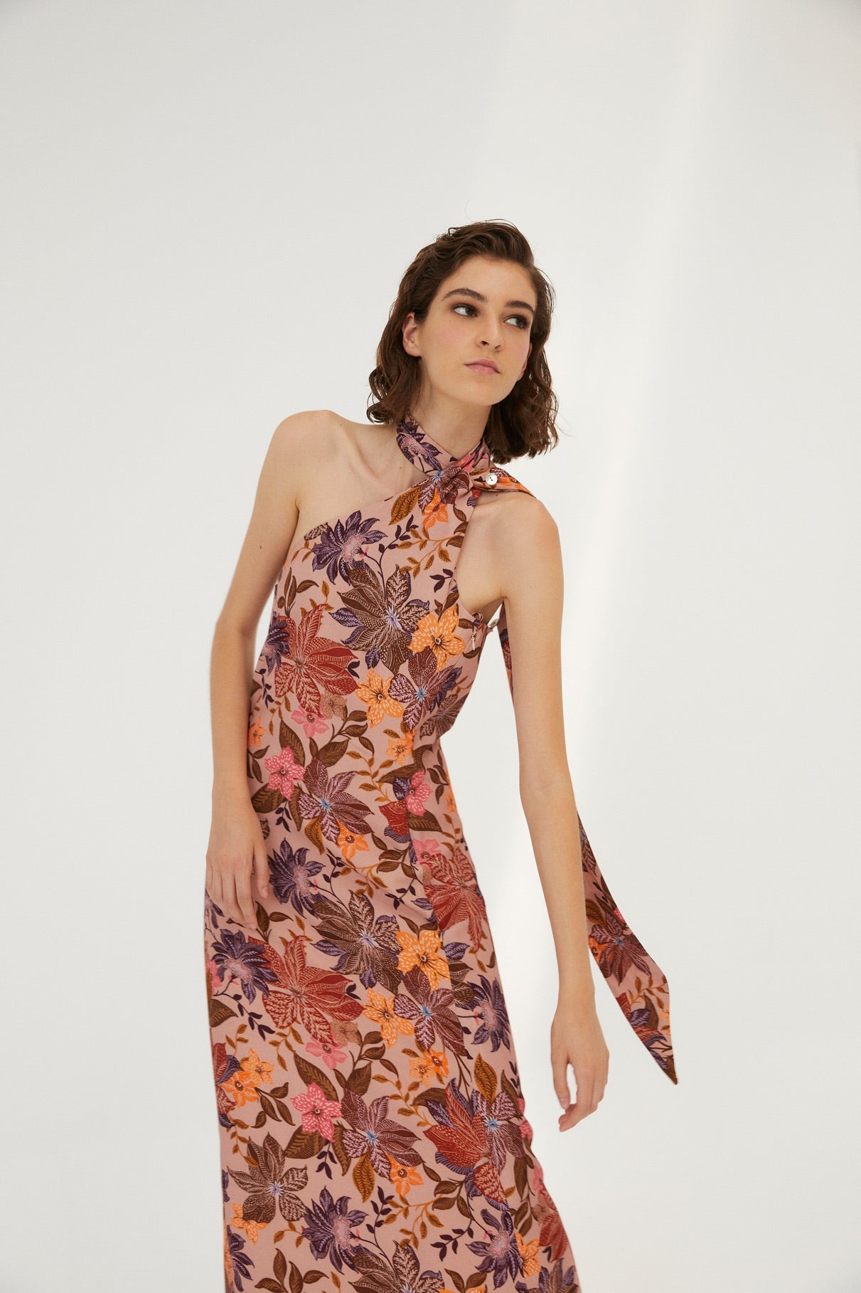 NUDE FLOWER HALTER DRESS
