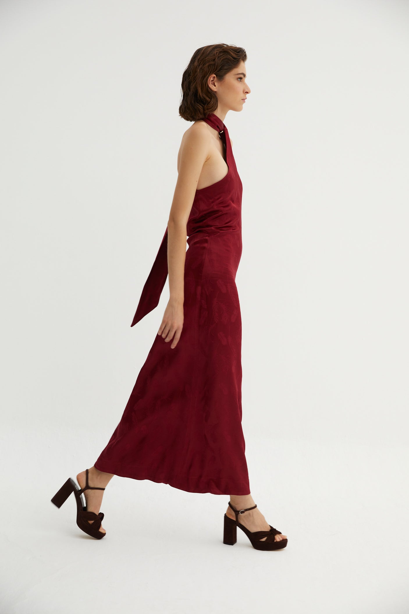 CHERRY FEATHER HALTER DRESS