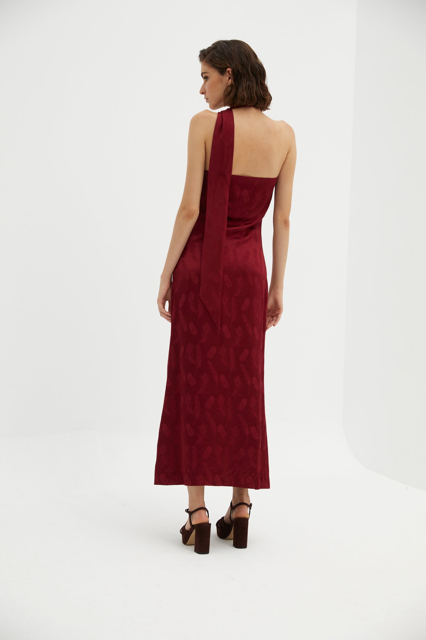 CHERRY FEATHER HALTER DRESS