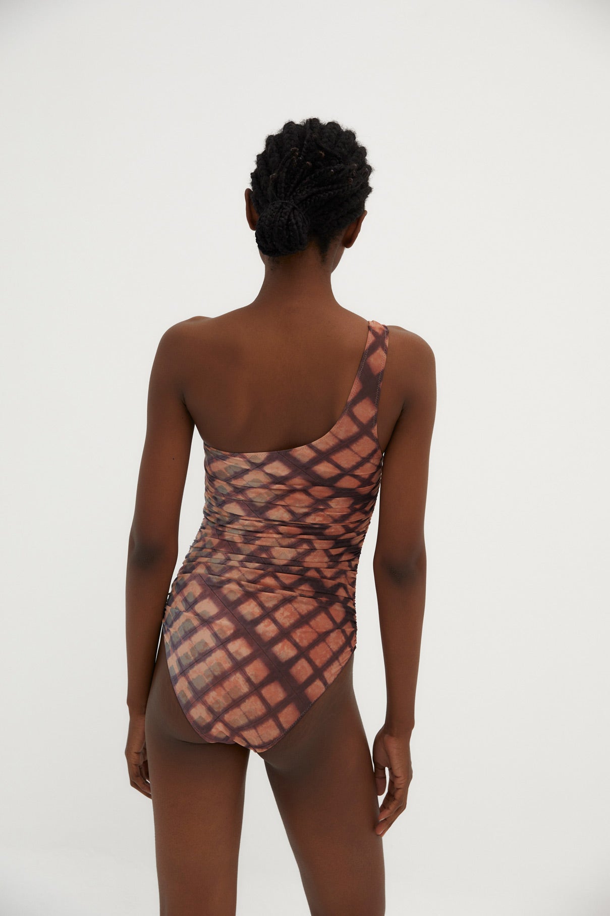 NUDE TULLE GATHERED SWIMSUIT