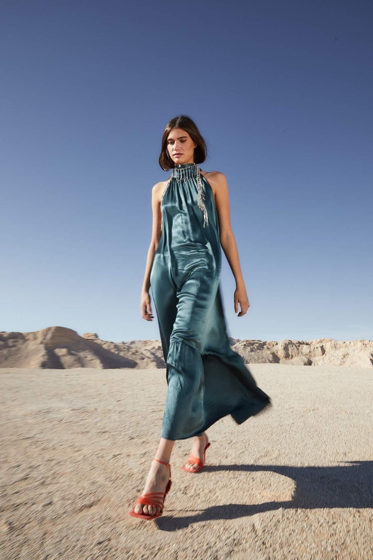 SATIN HALTER DRESS