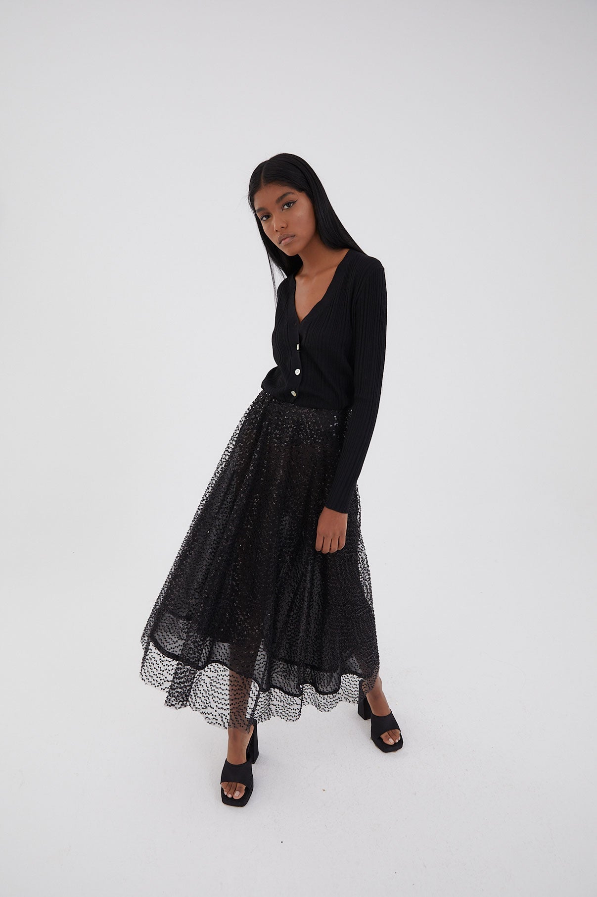 BLACK BEADED CAPE SKIRT