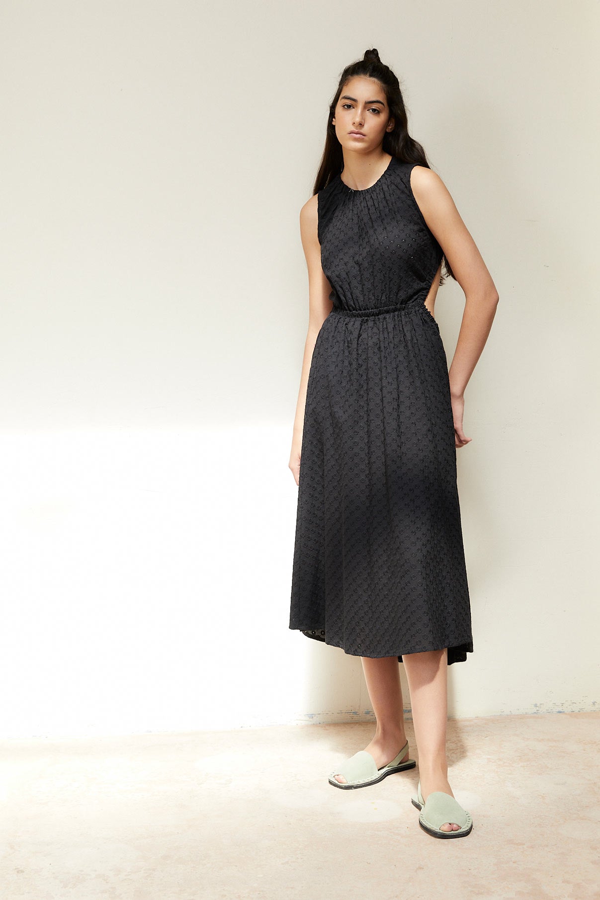 BLACK DIE-CUT MOON DRESS