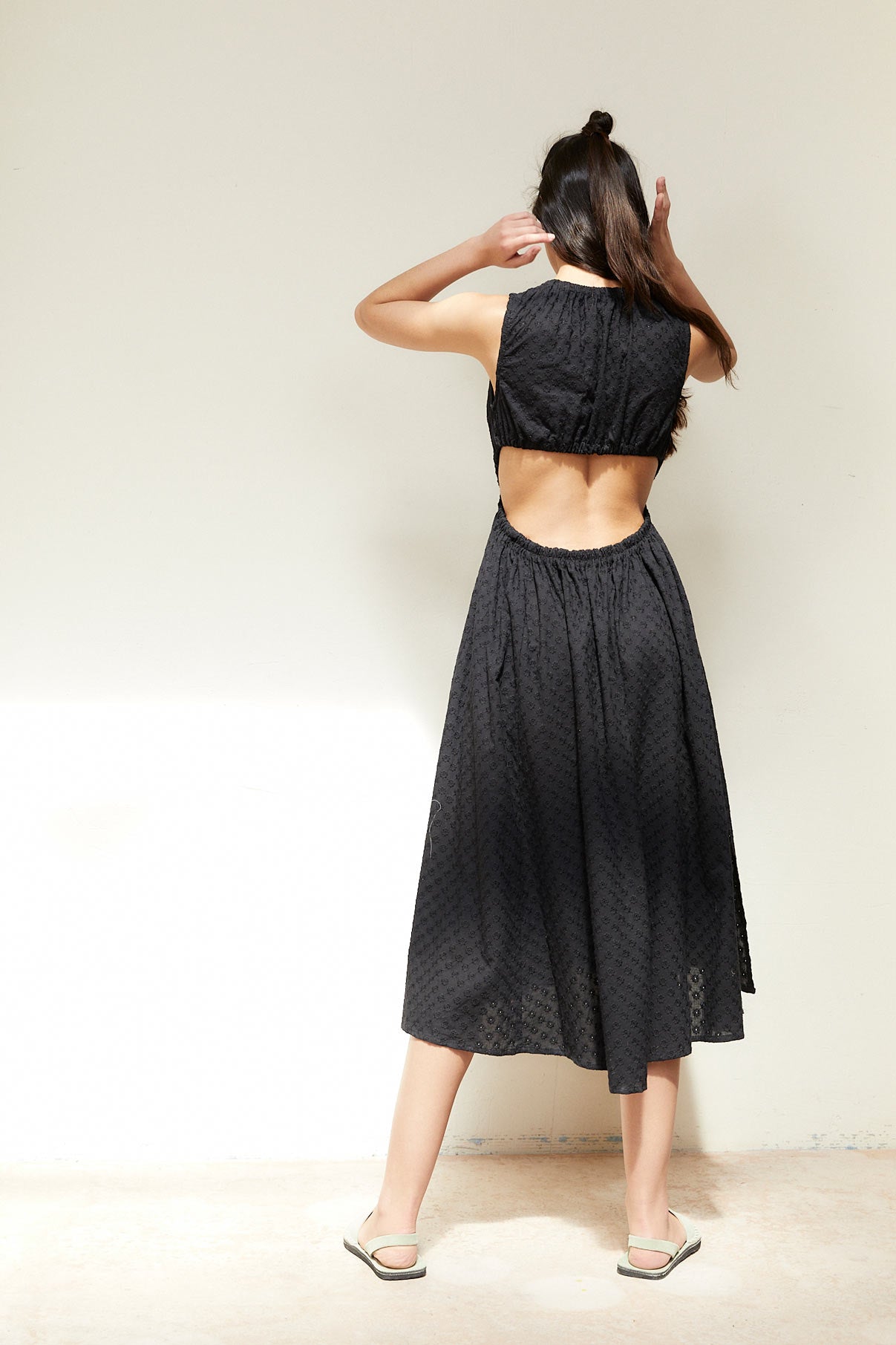 BLACK DIE-CUT MOON DRESS