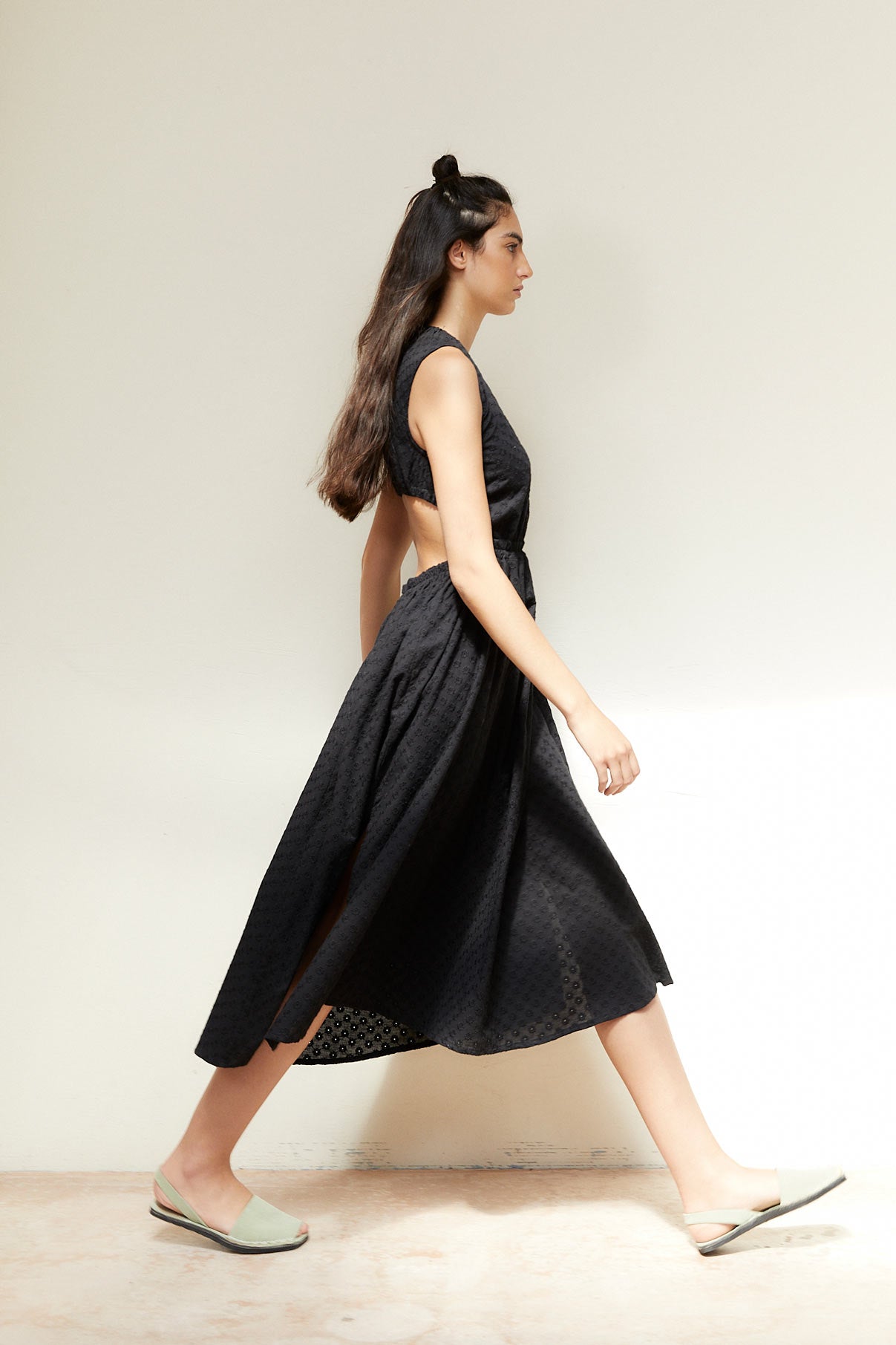 BLACK DIE-CUT MOON DRESS