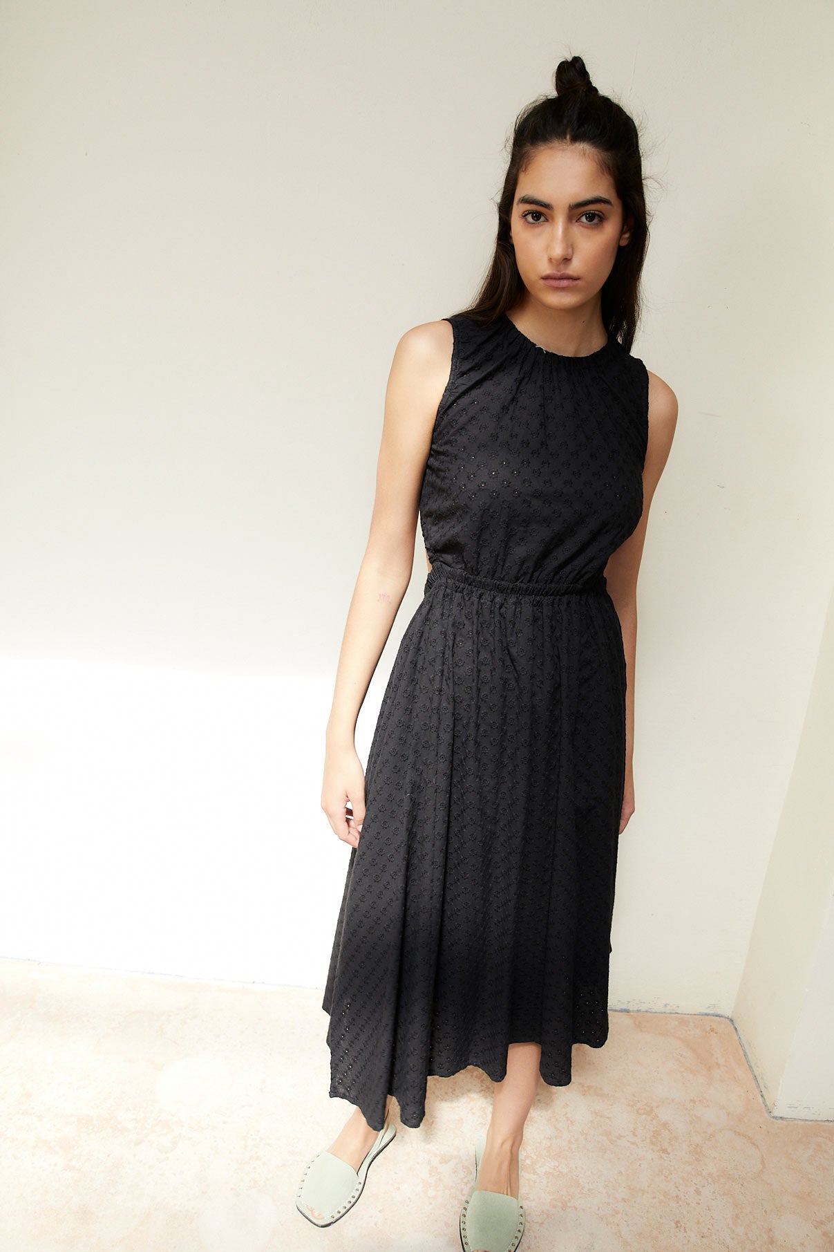 BLACK DIE-CUT MOON DRESS