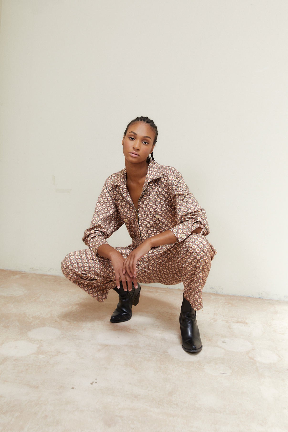 DELI BROWN FLOWER CARGO OVERALL