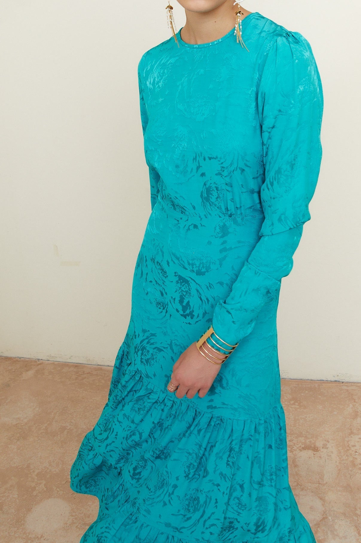 VESTIDO CORINA RAMAS TURQUESA