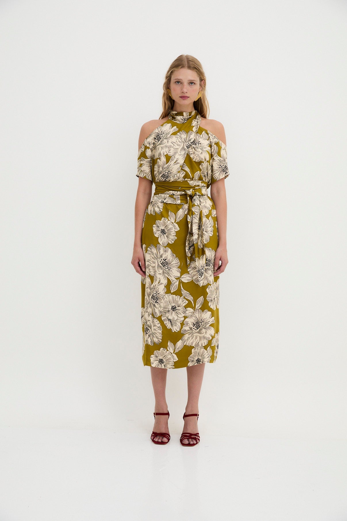 TOKIO OLIVE SHOULDER DRESS