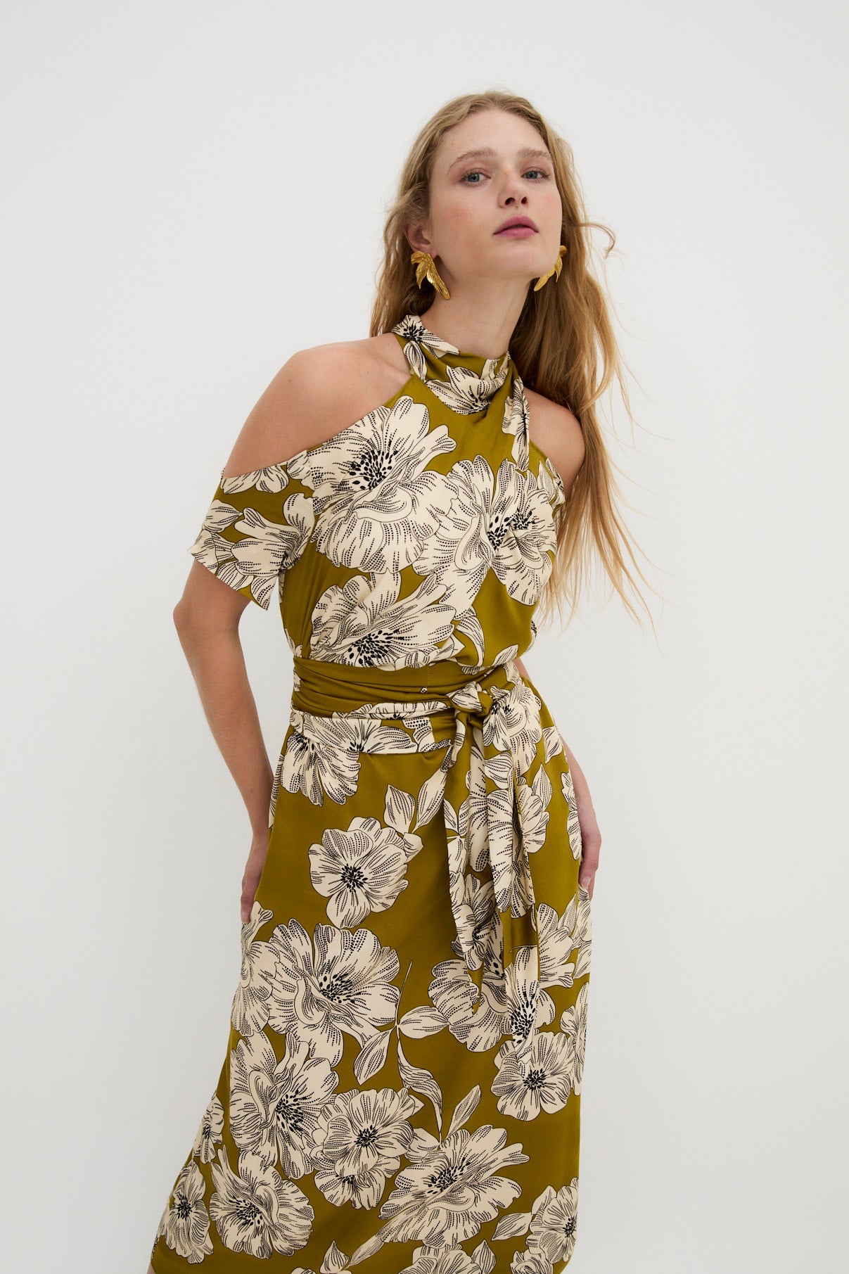 TOKIO OLIVE SHOULDER DRESS