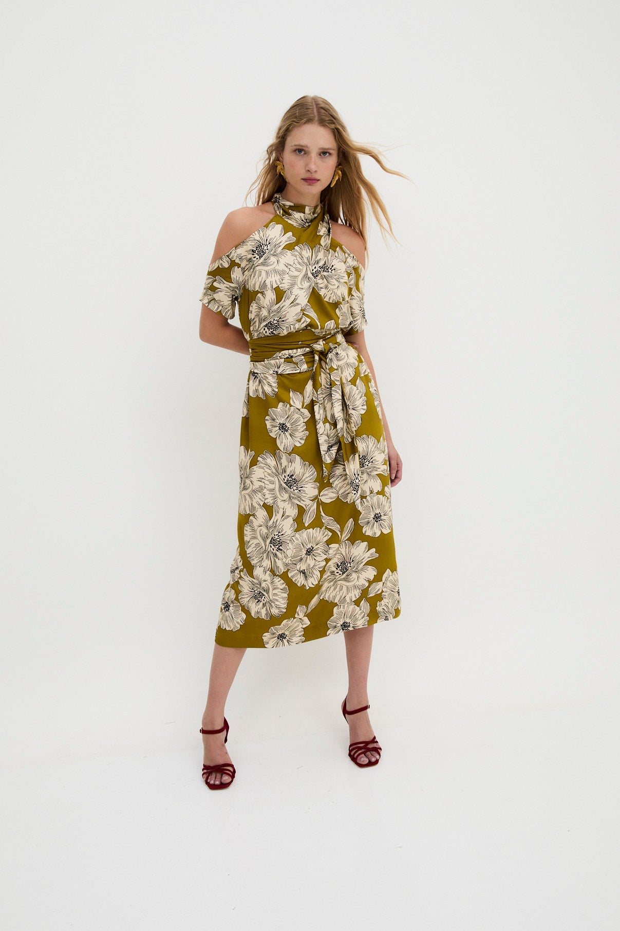 TOKIO OLIVE SHOULDER DRESS