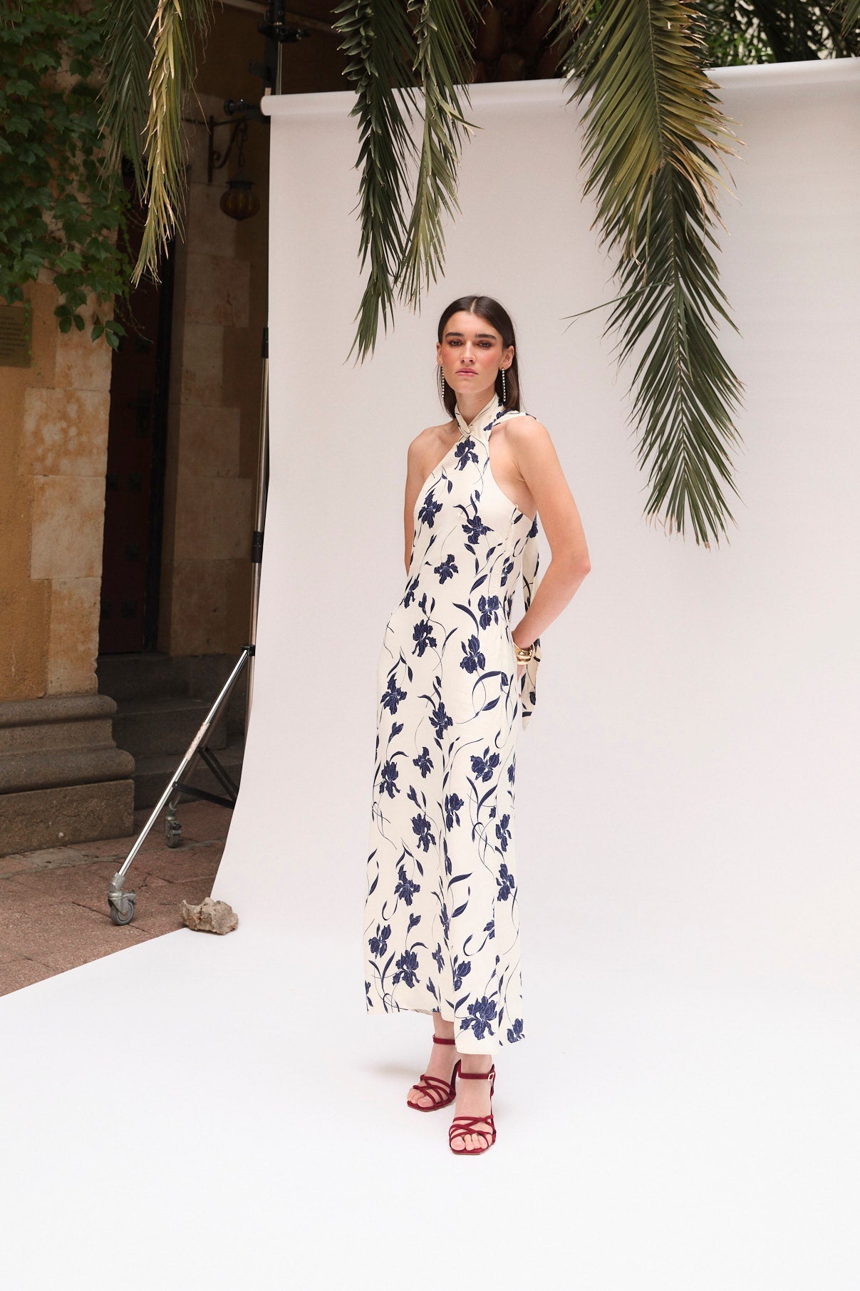 NAVY ORCHID HALTER DRESS