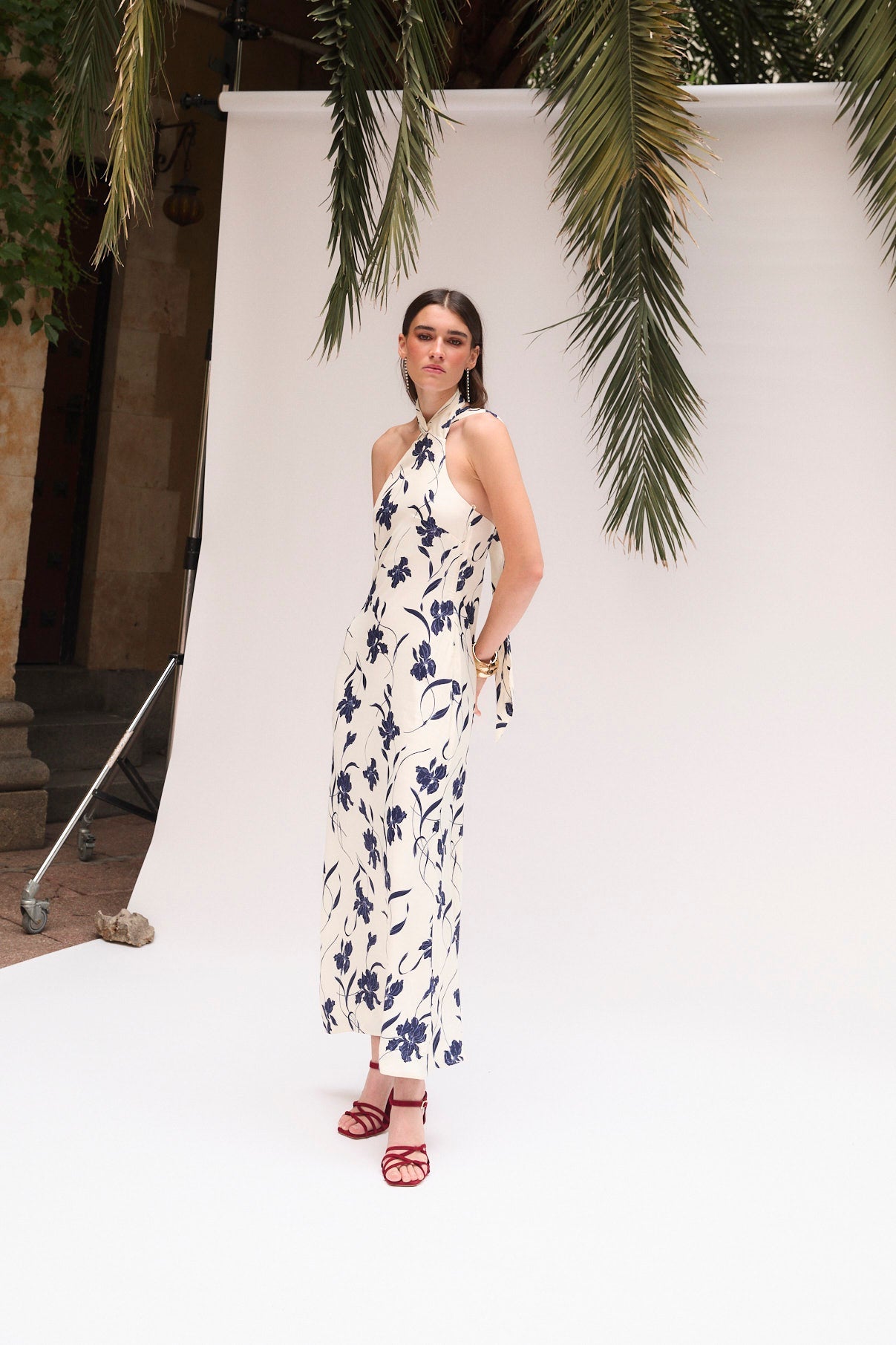 NAVY ORCHID HALTER DRESS