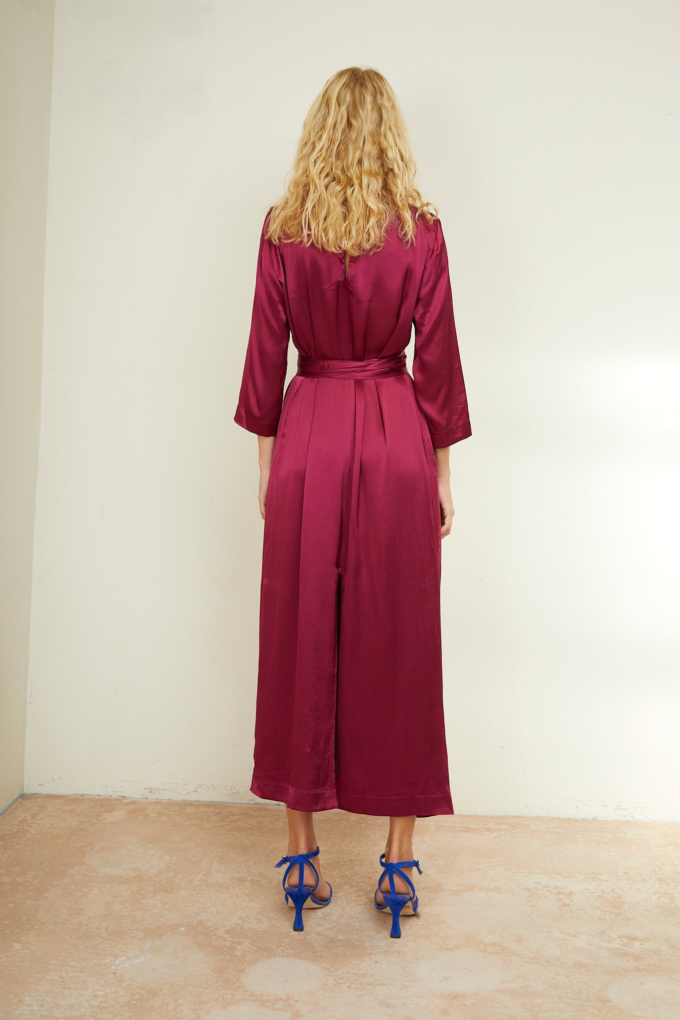 CLOTILDE SATIN DRESS WRINKLED PLUM