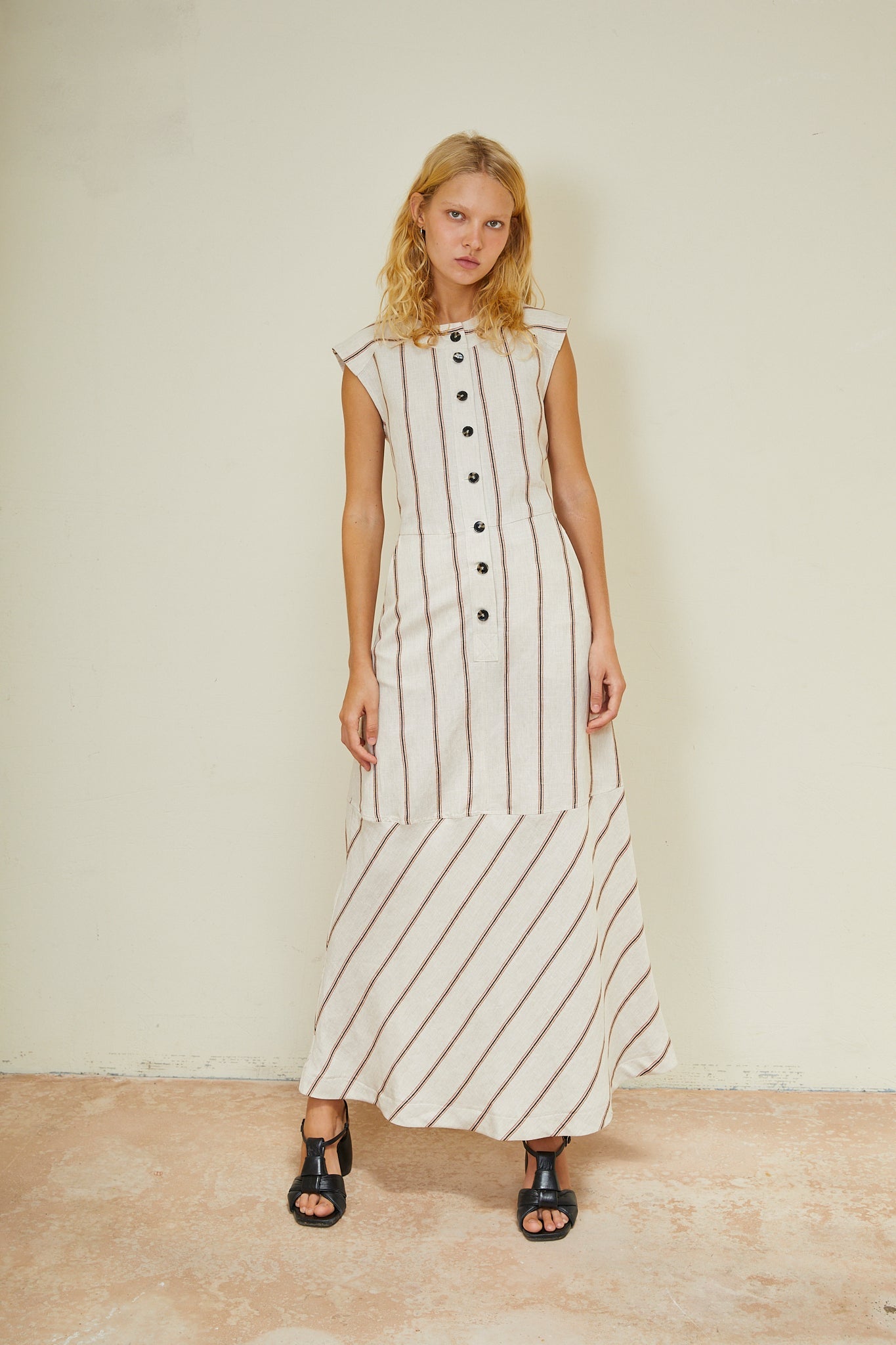 APRIL DRESS NATURAL LINEN STRIPES